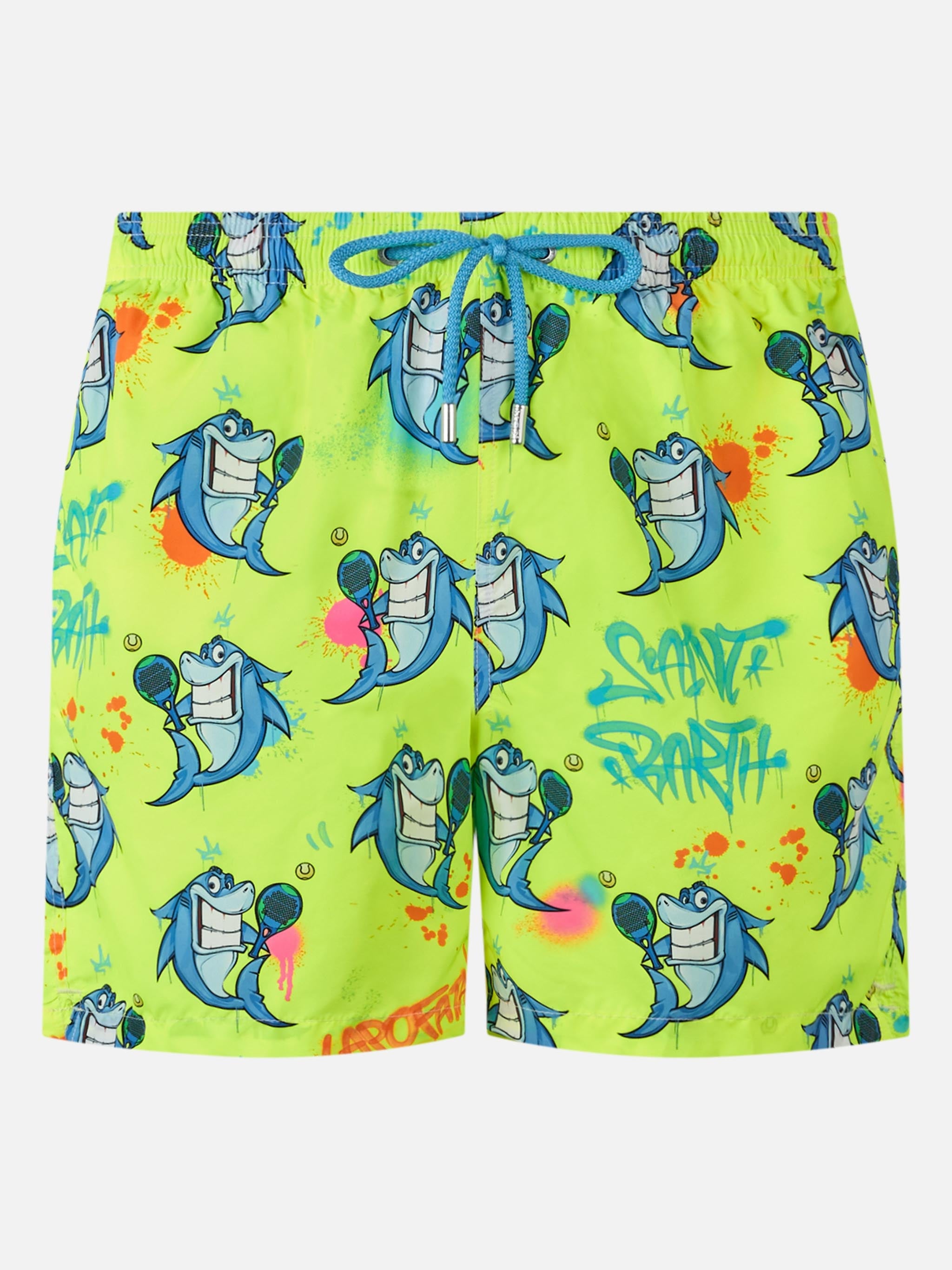Man Lightweight Fabric Swim-Shorts Lighting With Cryptopuppets Print | Special Edition Fluo Swimshort
