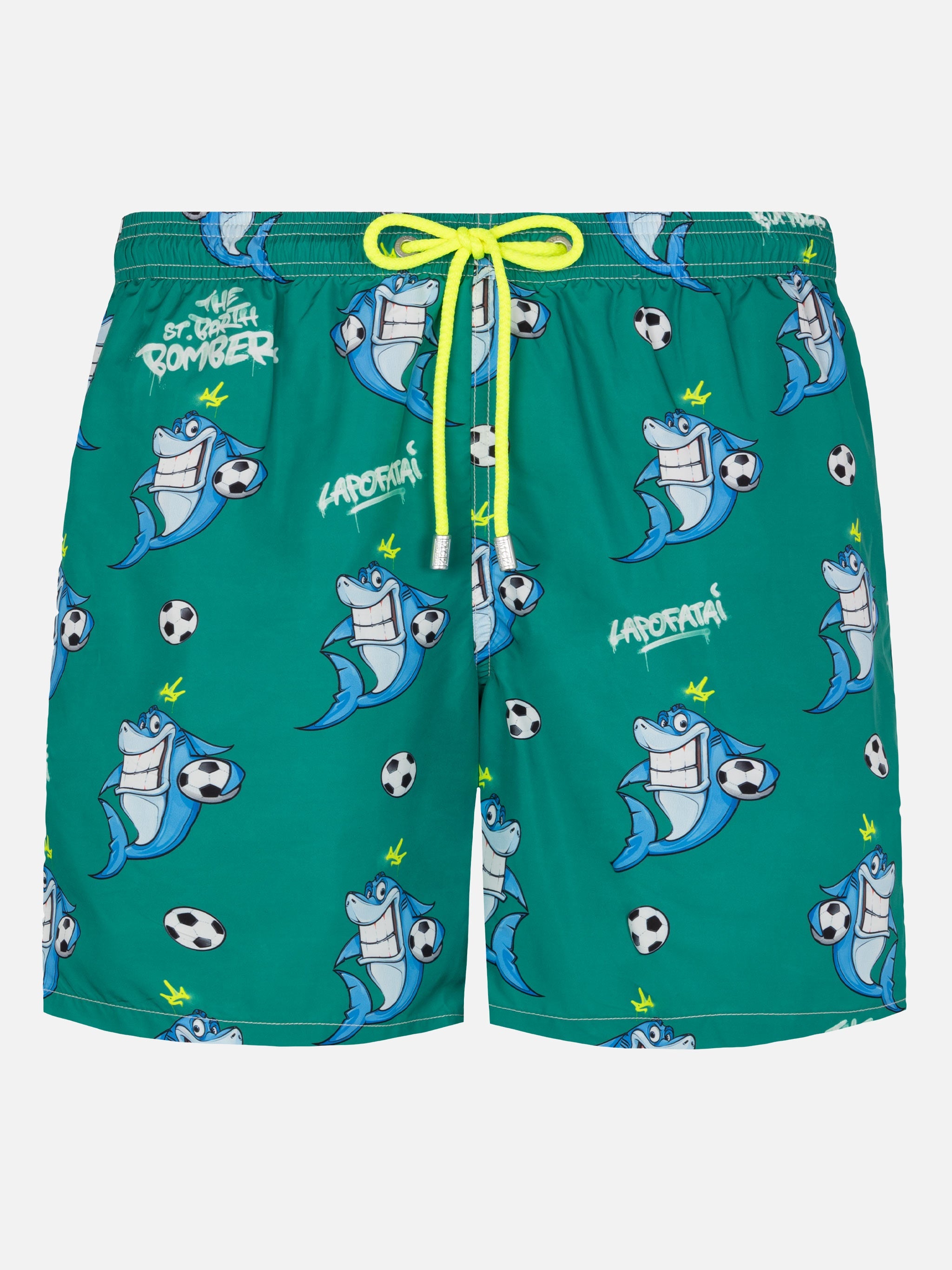 Lightweight Fabric Swim-Shorts Lighting With Shark Print | Cryptopuppets Special Edition Green Swimshort
