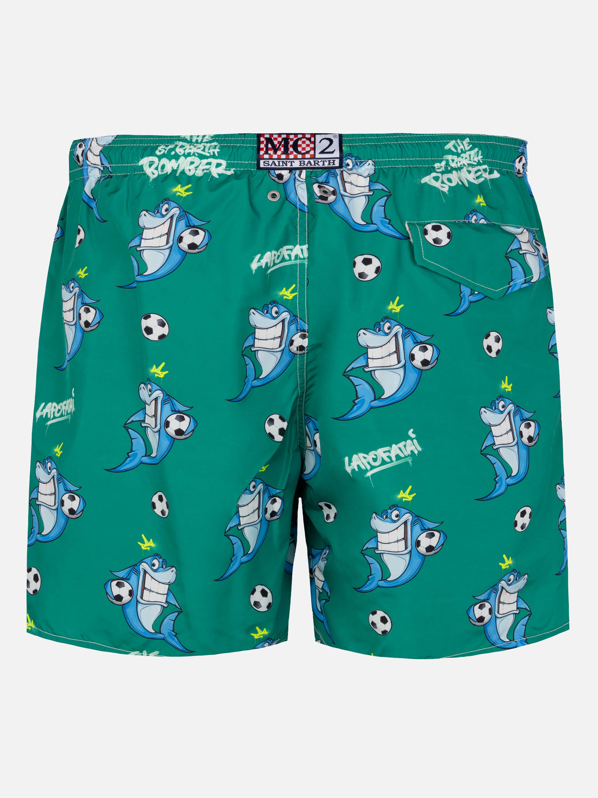 Lightweight Fabric Swim-Shorts Lighting With Shark Print | Cryptopuppets Special Edition Green Swimshort