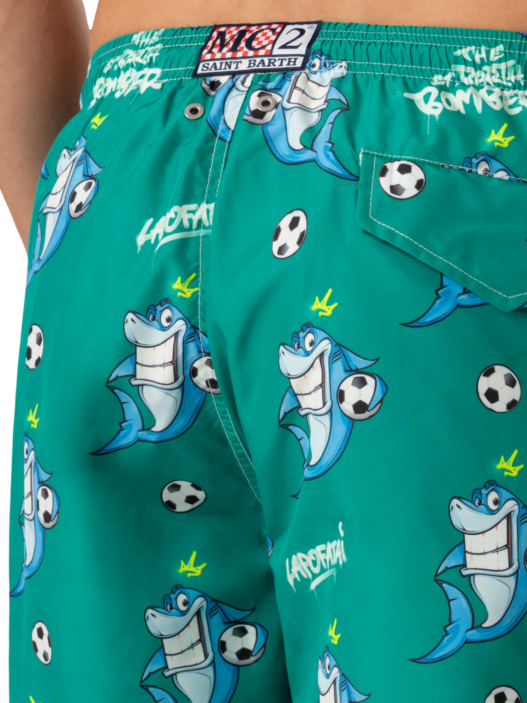 Lightweight Fabric Swim-Shorts Lighting With Shark Print | Cryptopuppets Special Edition Green Swimshort