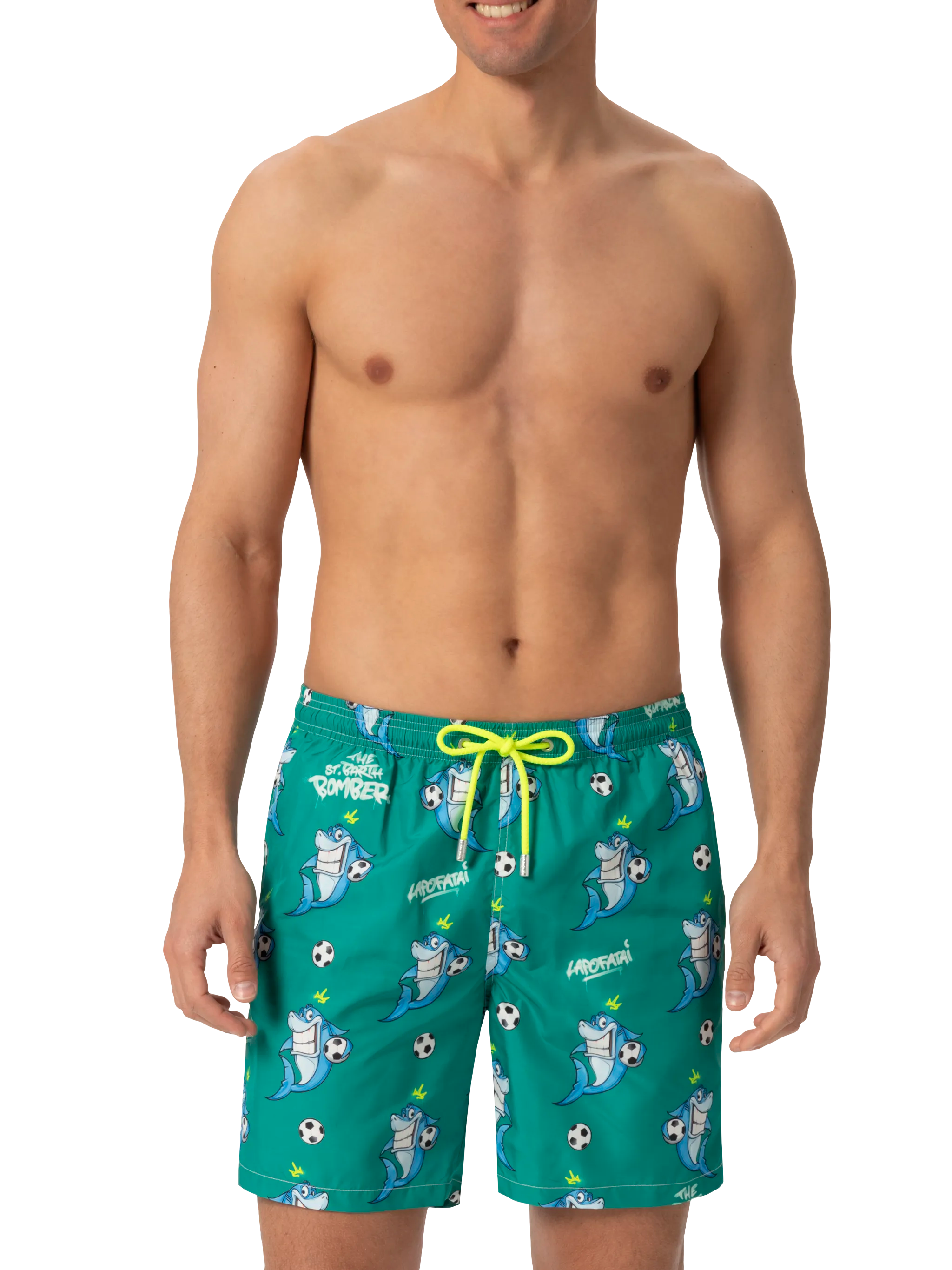 Lightweight Fabric Swim-Shorts Lighting With Shark Print | Cryptopuppets Special Edition Green Swimshort