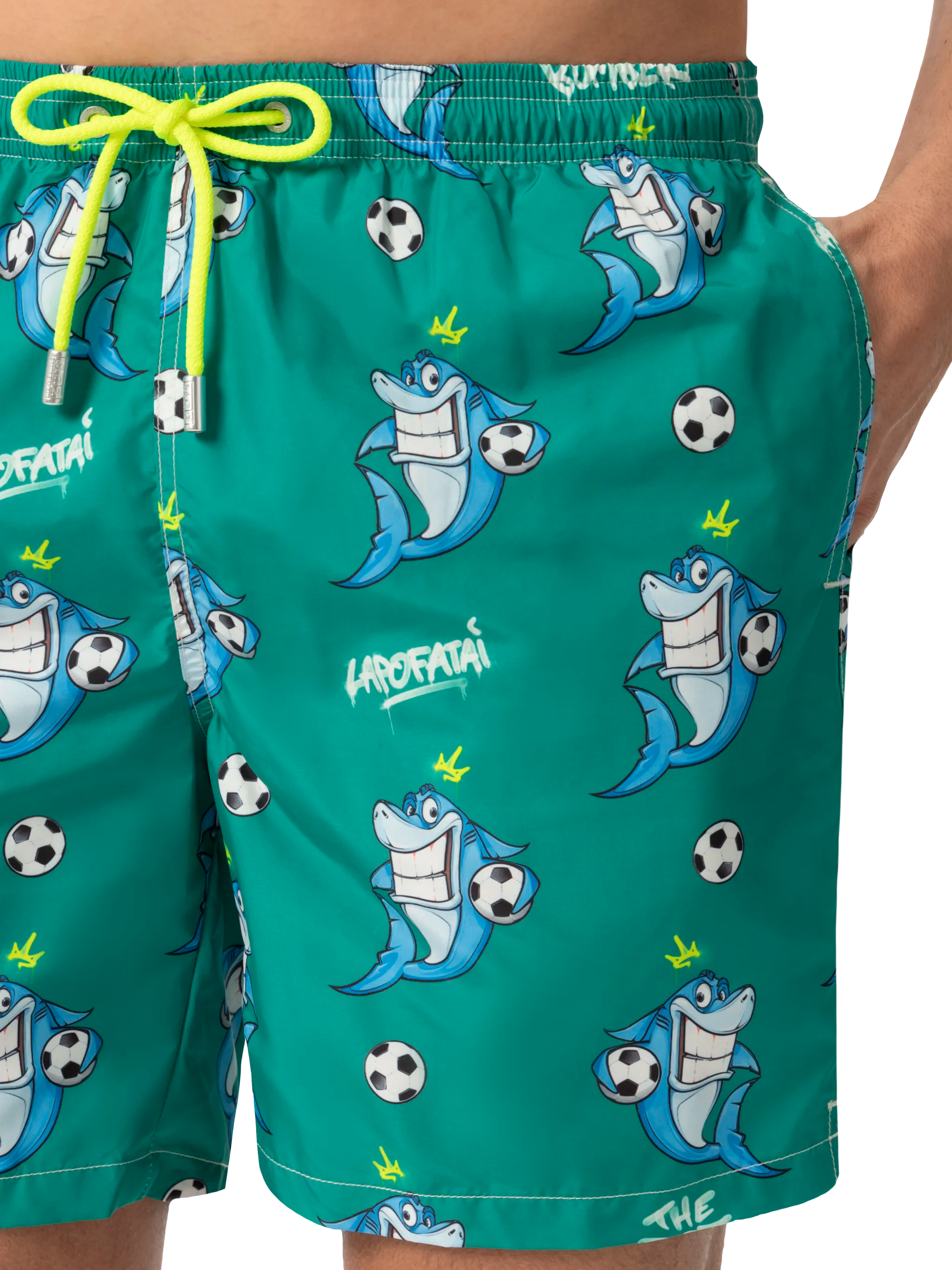 Lightweight Fabric Swim-Shorts Lighting With Shark Print | Cryptopuppets Special Edition Green Swimshort