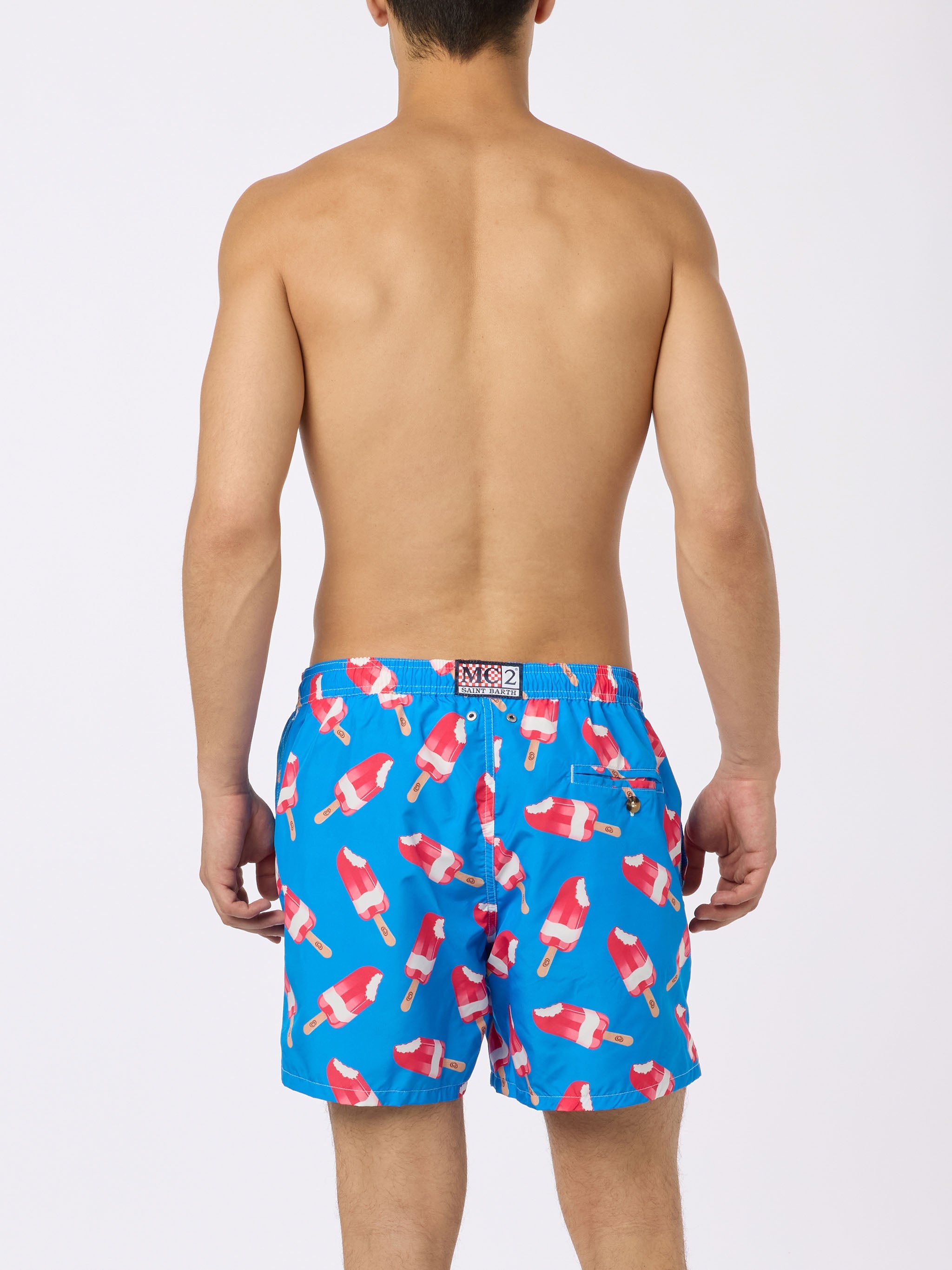 Man Swim Shorts With Fior Di Fragola Print | Algida® Special Edition Blue Swimshort