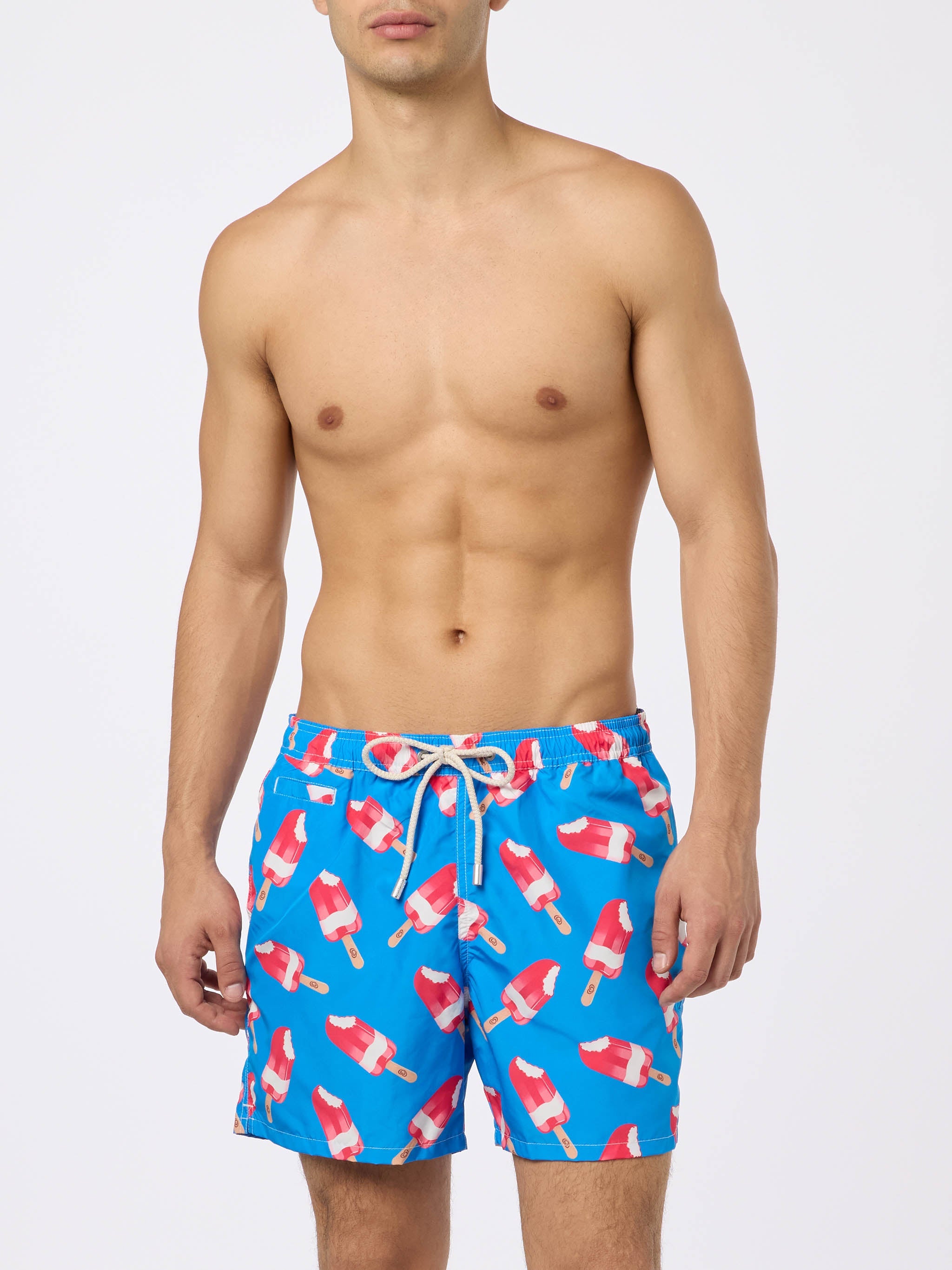 Man Swim Shorts With Fior Di Fragola Print | Algida® Special Edition Blue Swimshort