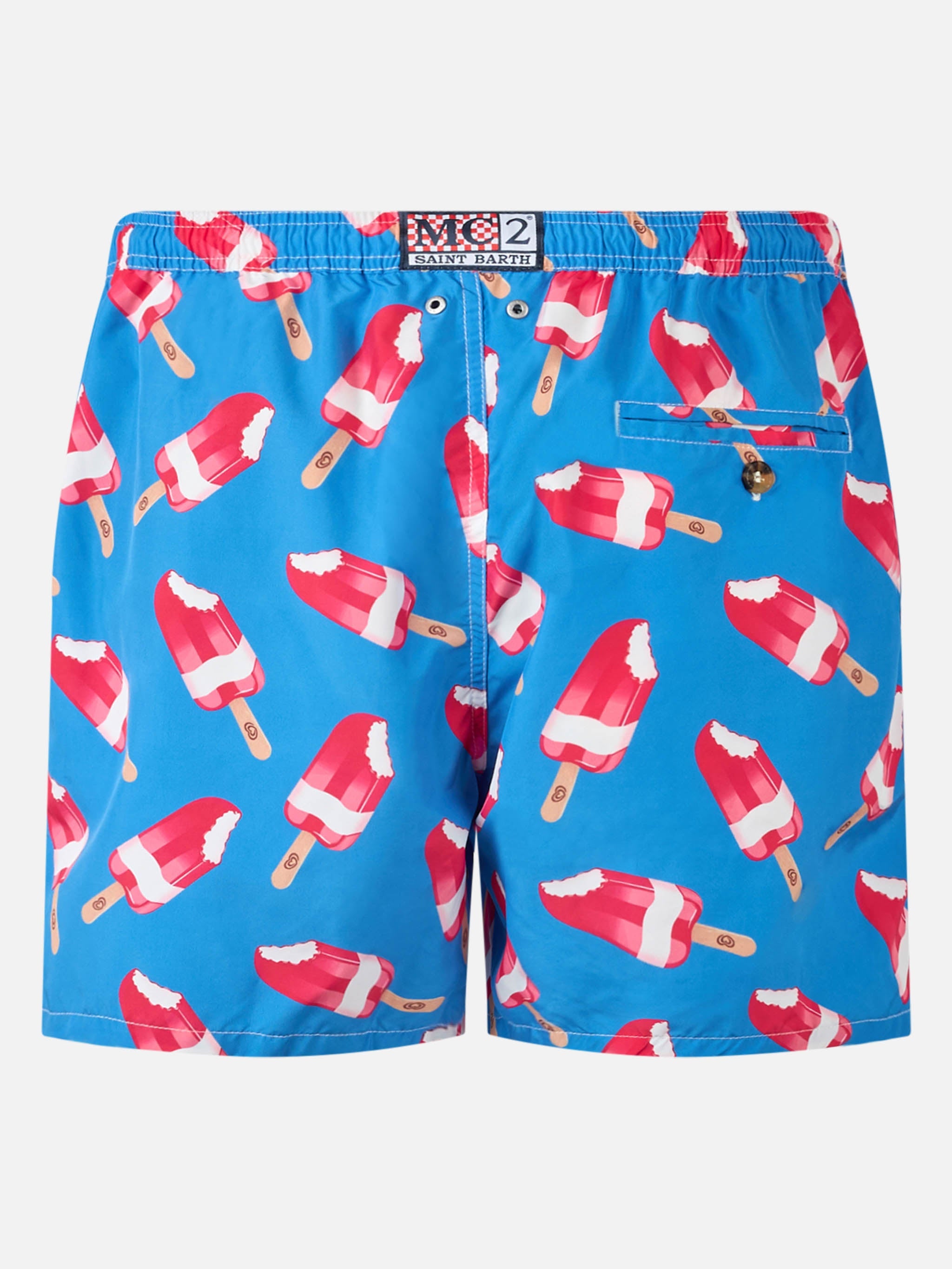 Man Swim Shorts With Fior Di Fragola Print | Algida® Special Edition Blue Swimshort