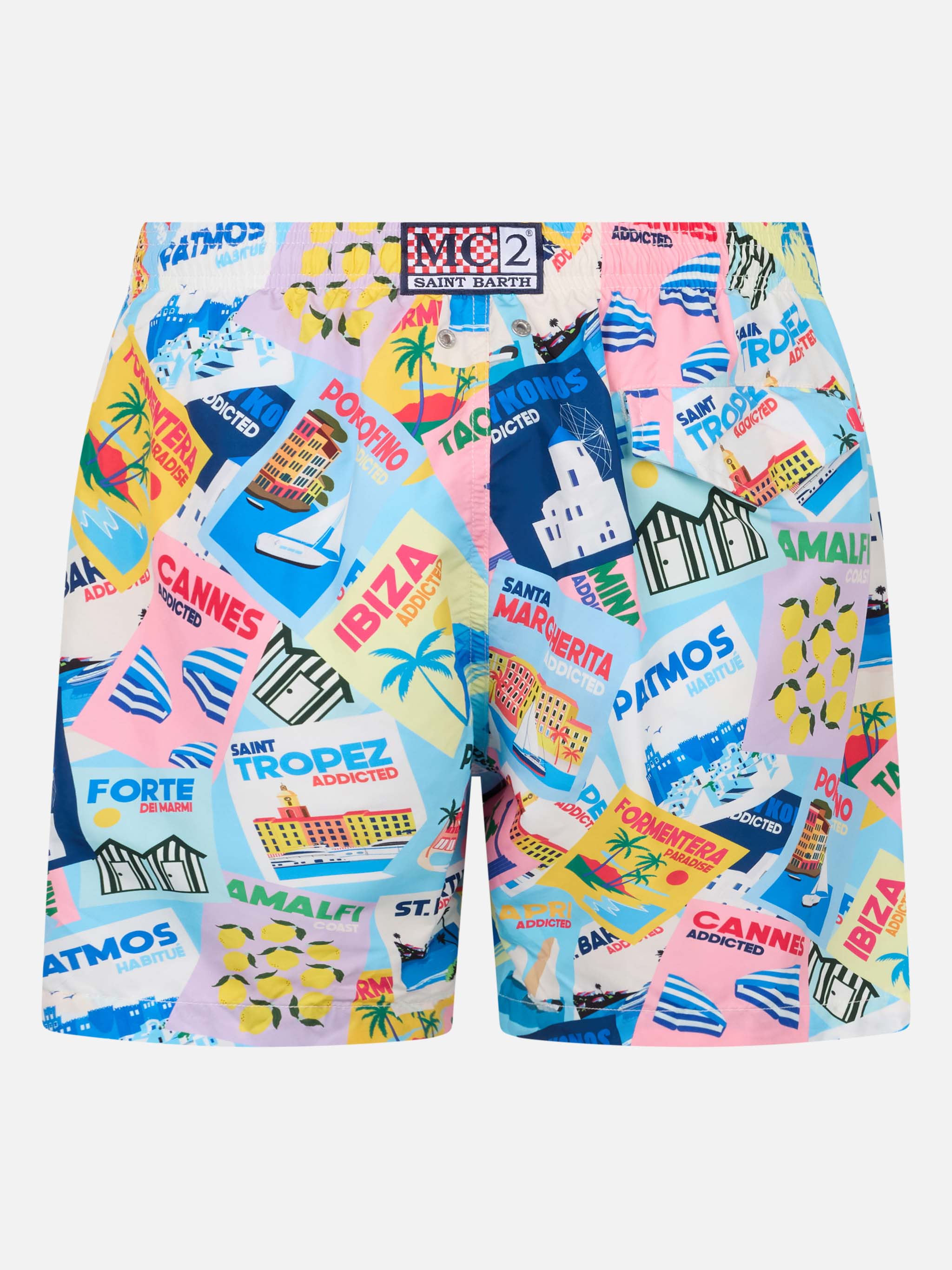 Lightweight Fabric Swim Shorts Lighting With Postcards Print Green Swimshort