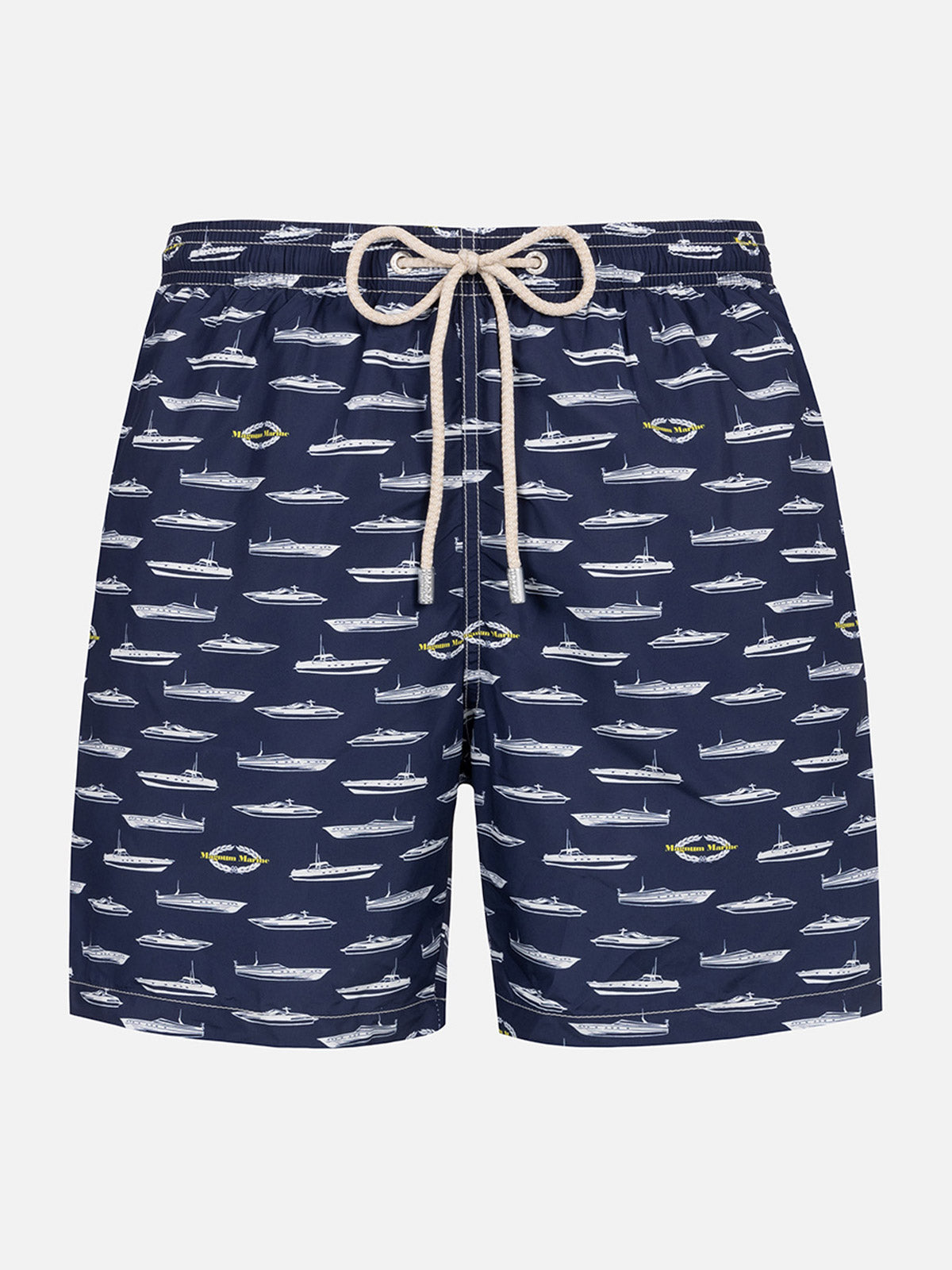 Man Lightweight Fabric Swim-Shorts Lighting With Magnum Marine Print | Special Edition Blue Swimshort