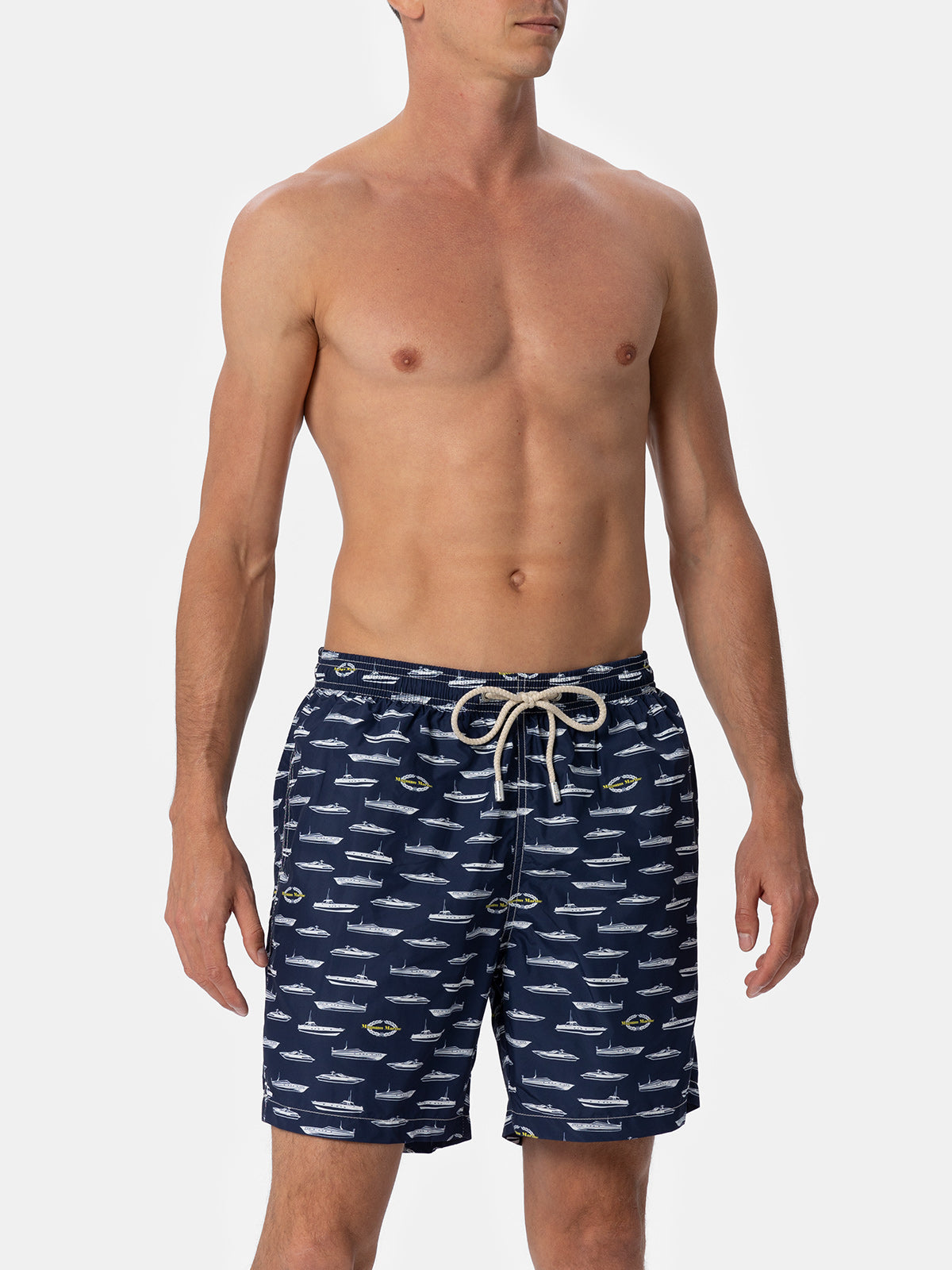 Man Lightweight Fabric Swim-Shorts Lighting With Magnum Marine Print | Special Edition Blue Swimshort