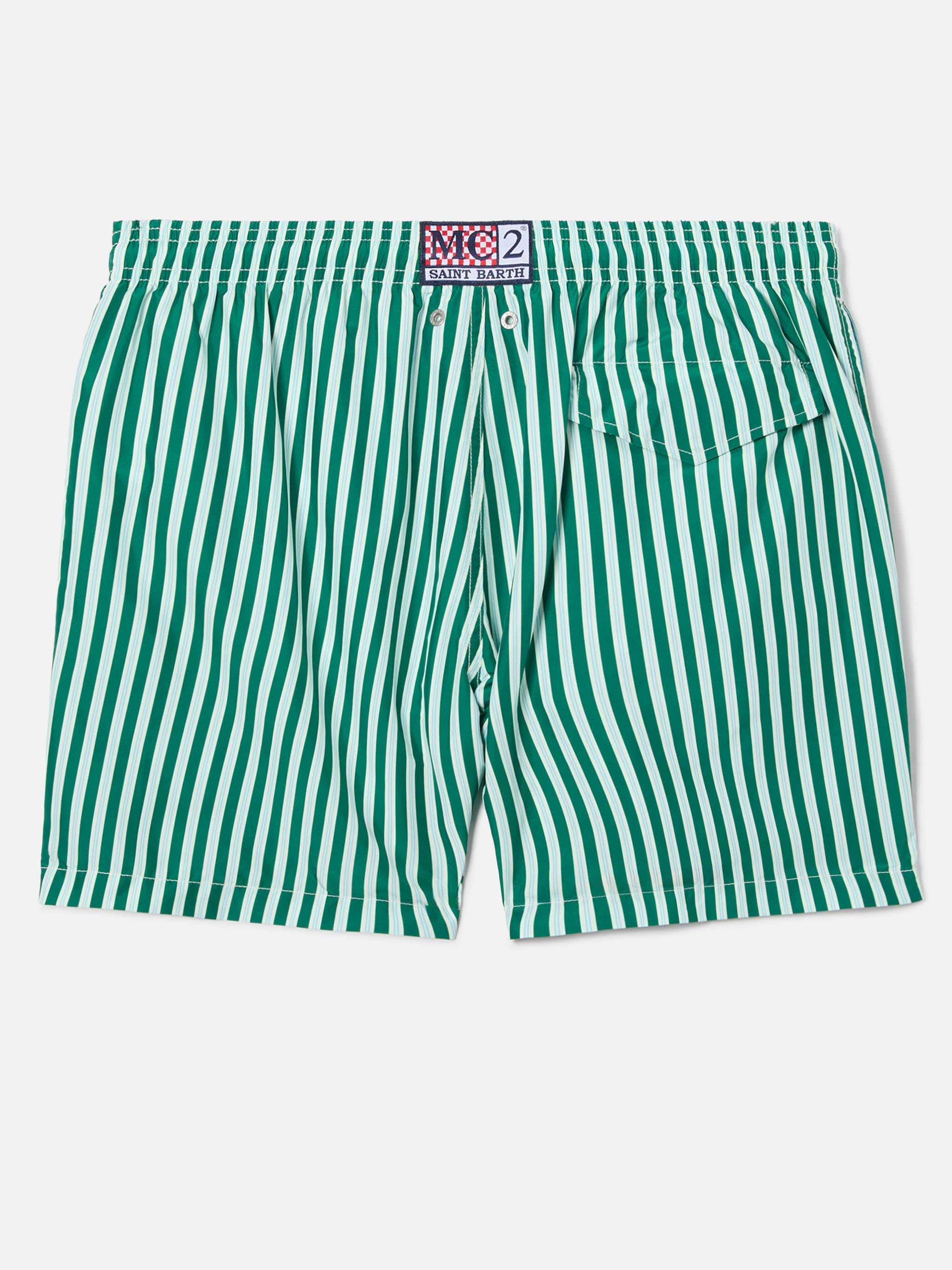 Green Striped Lighting Swim Shorts With St. Barth Embroidery Swimshort