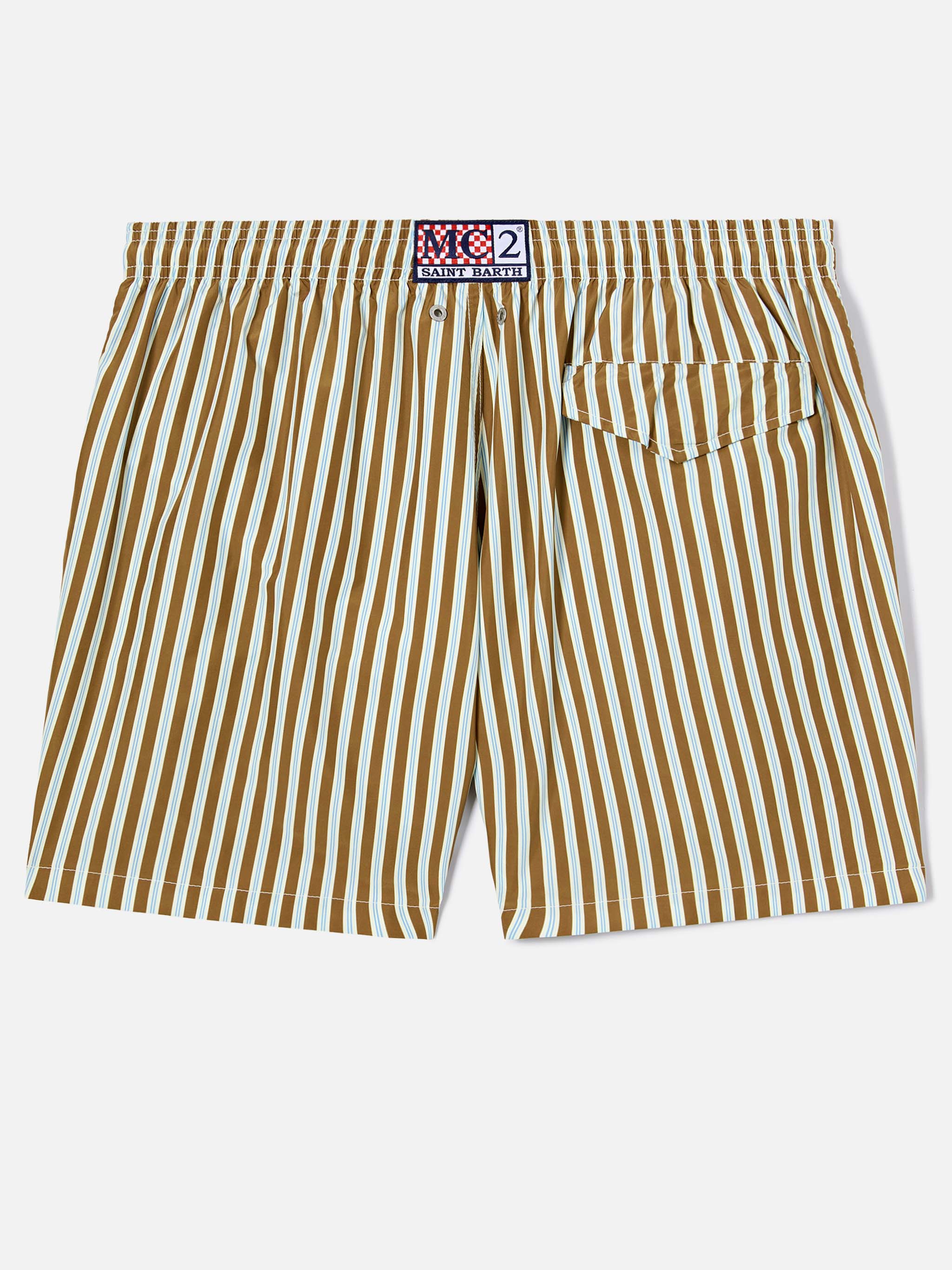 Brown Striped Lighting Swim Shorts With St. Barth Embroidery Swimshort