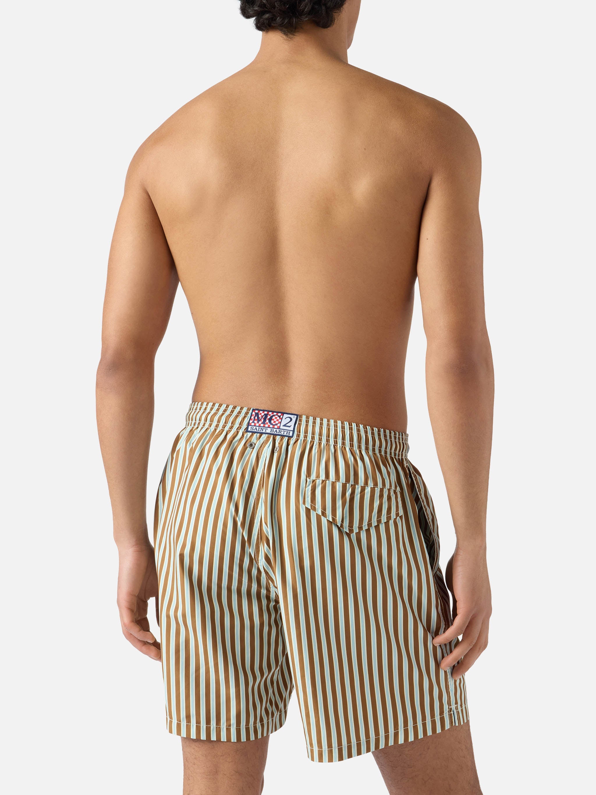 Brown Striped Lighting Swim Shorts With St. Barth Embroidery Swimshort