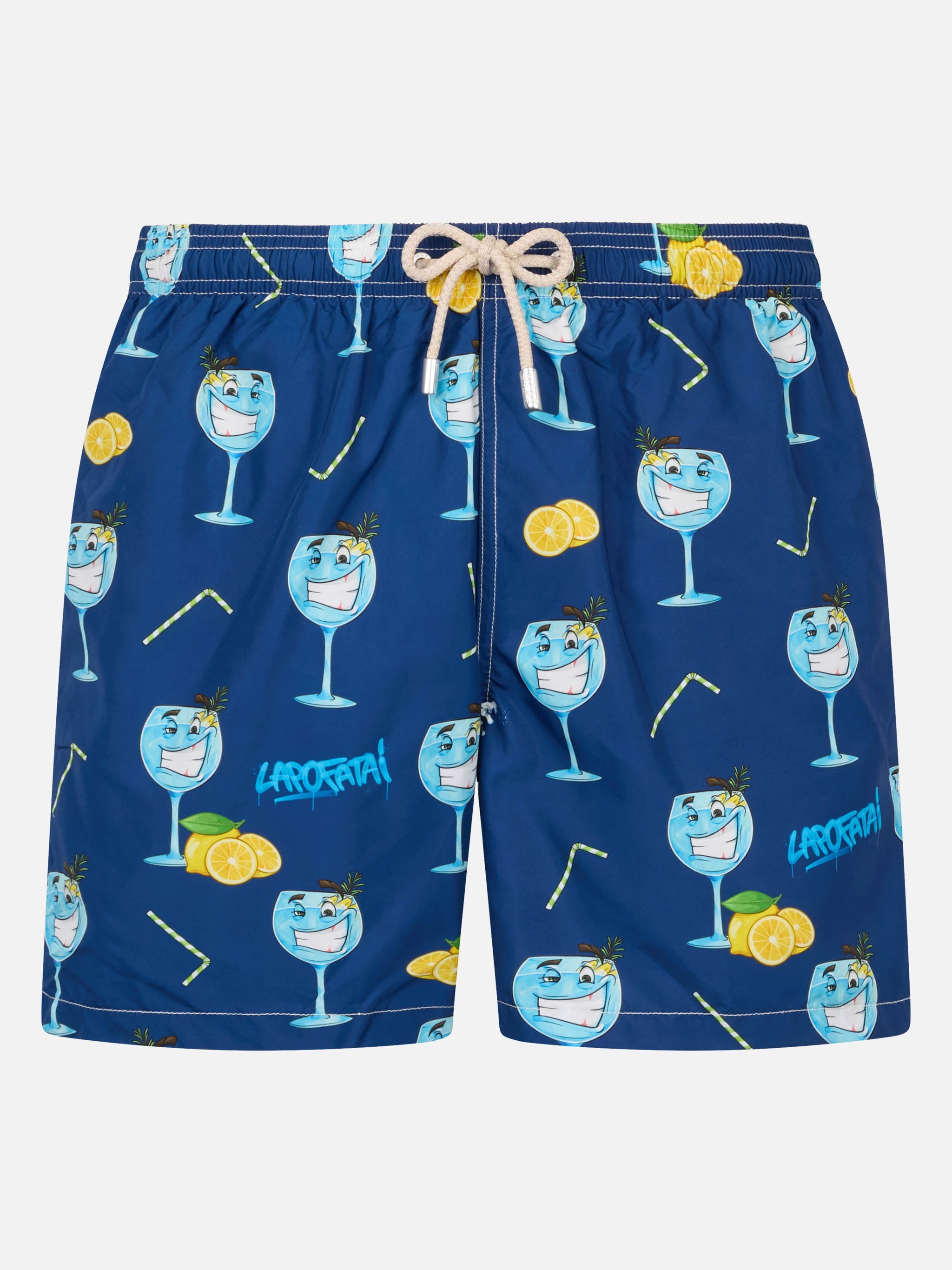 Man Lightweight Fabric Swim-Shorts Lighting With Cryptopuppets Print | Special Edition Blue Swimshort