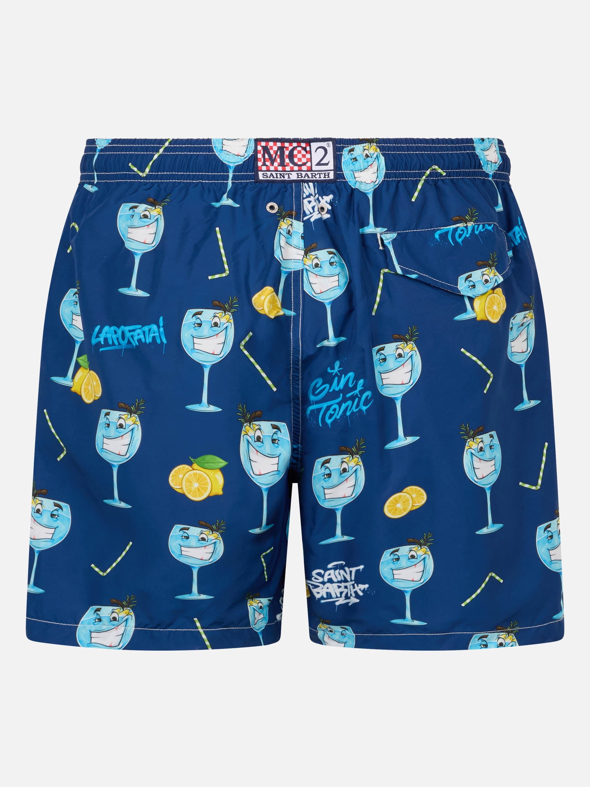 Man Lightweight Fabric Swim-Shorts Lighting With Cryptopuppets Print | Special Edition Blue Swimshort