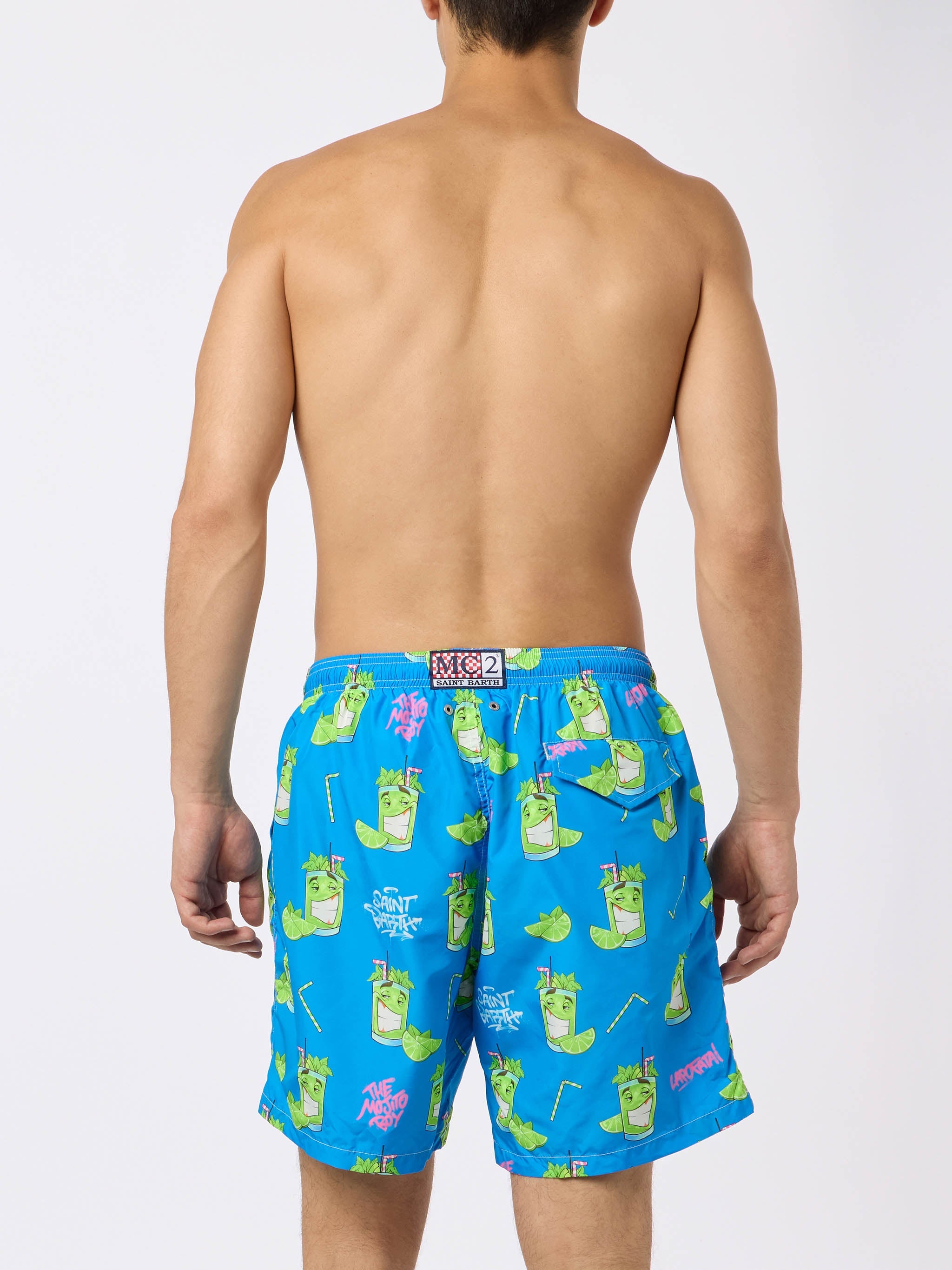 Man Lightweight Fabric Swim-Shorts Lighting With Cryptopuppets Print | Special Edition Blue Swimshort