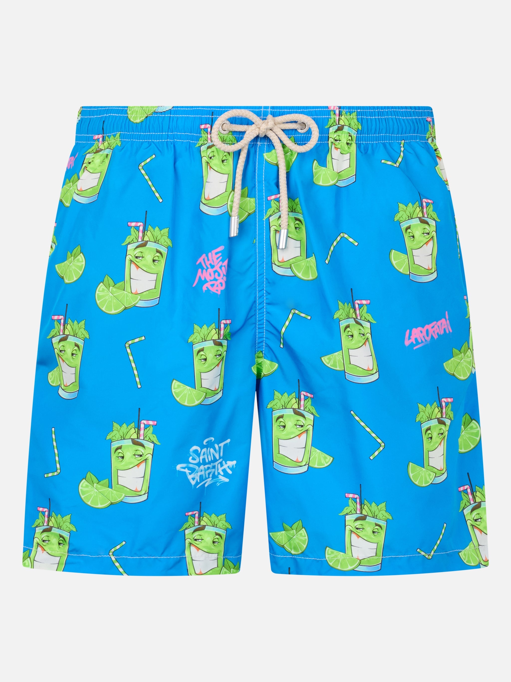 Man Lightweight Fabric Swim-Shorts Lighting With Cryptopuppets Print | Special Edition Blue Swimshort