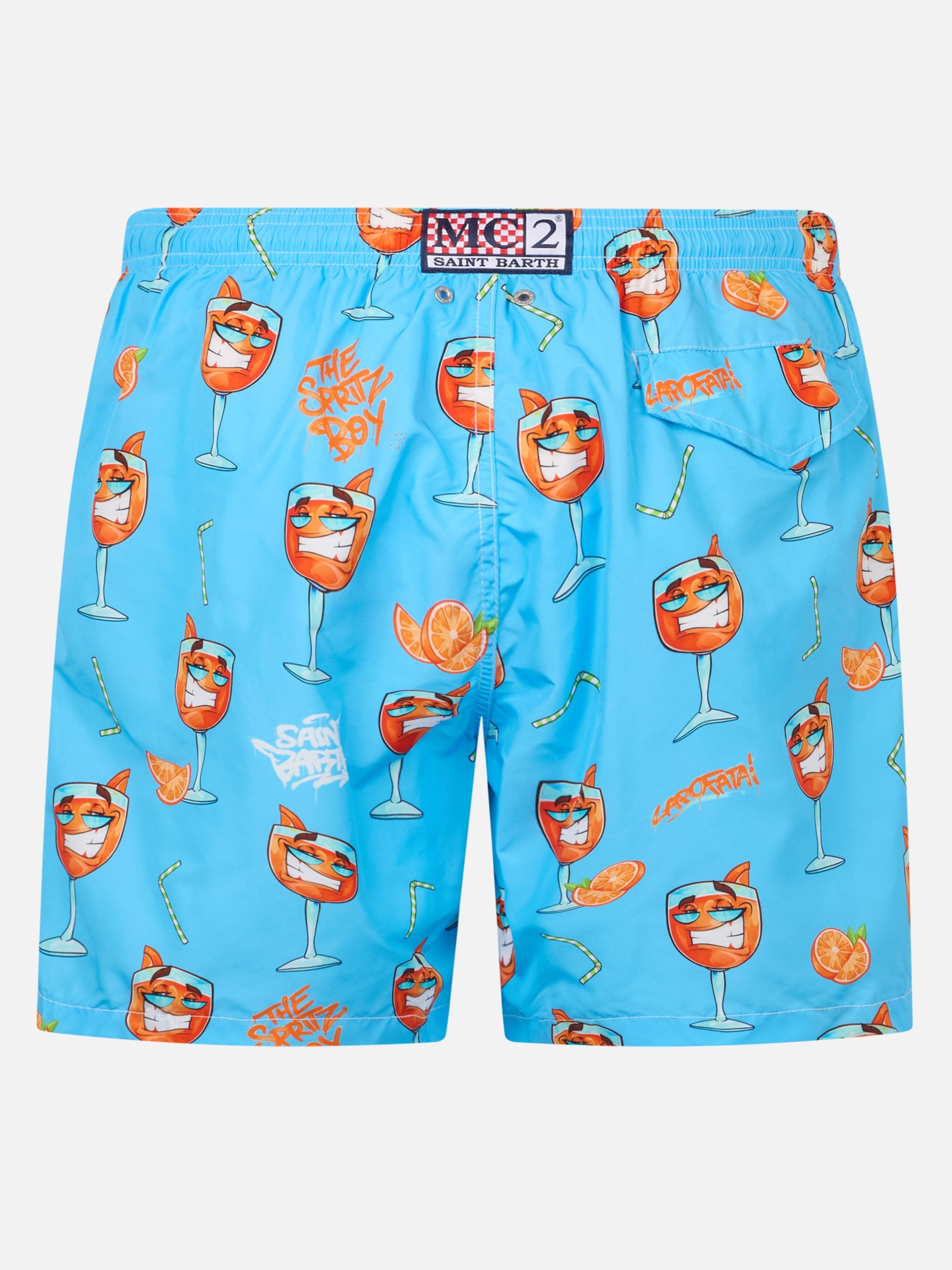 Man Lightweight Fabric Swim-Shorts Lighting With Cryptopuppets Print | Special Edition Sky Swimshort