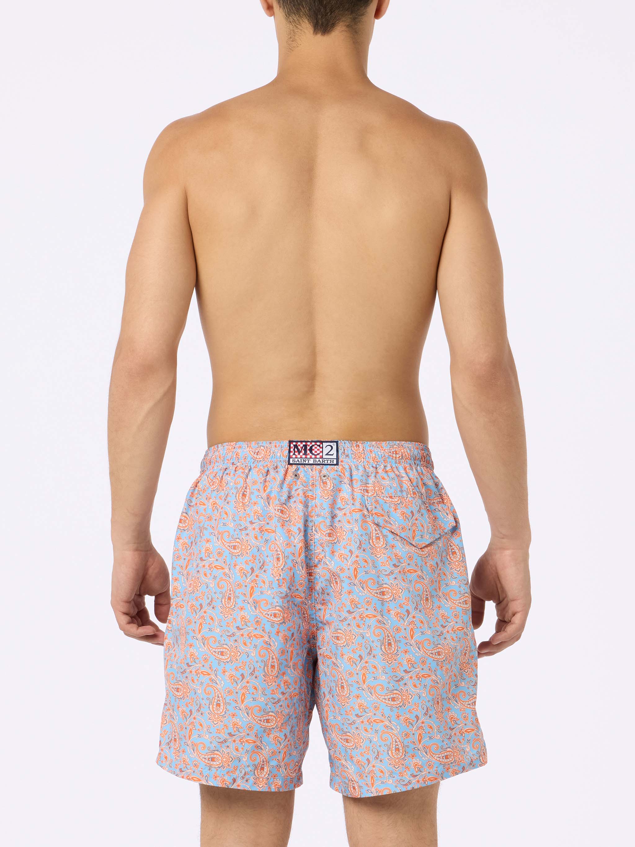 Man Lightweight Fabric Swim-Shorts Lighting With Paisley Print Sky Swimshort