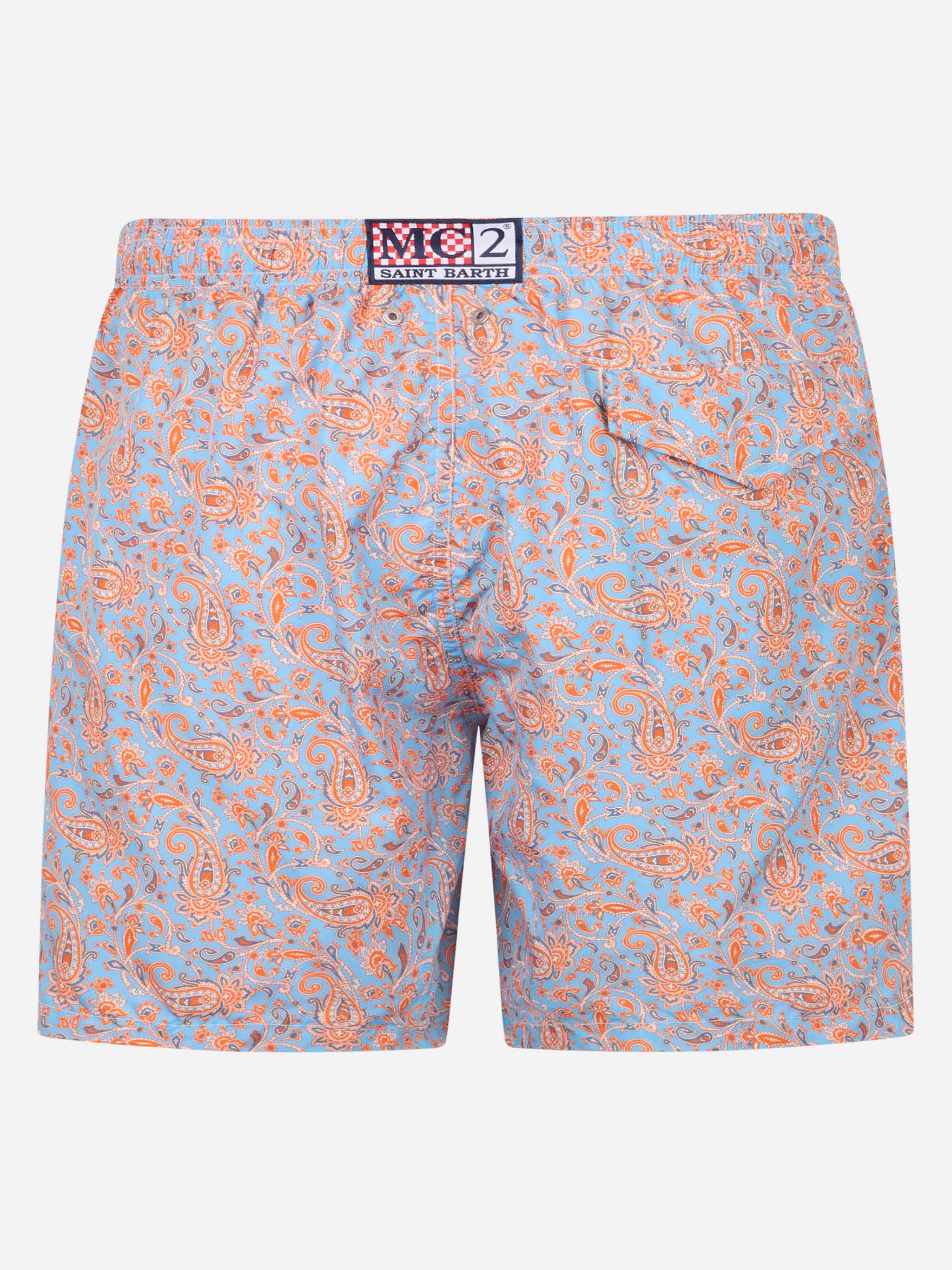 Man Lightweight Fabric Swim-Shorts Lighting With Paisley Print Sky Swimshort