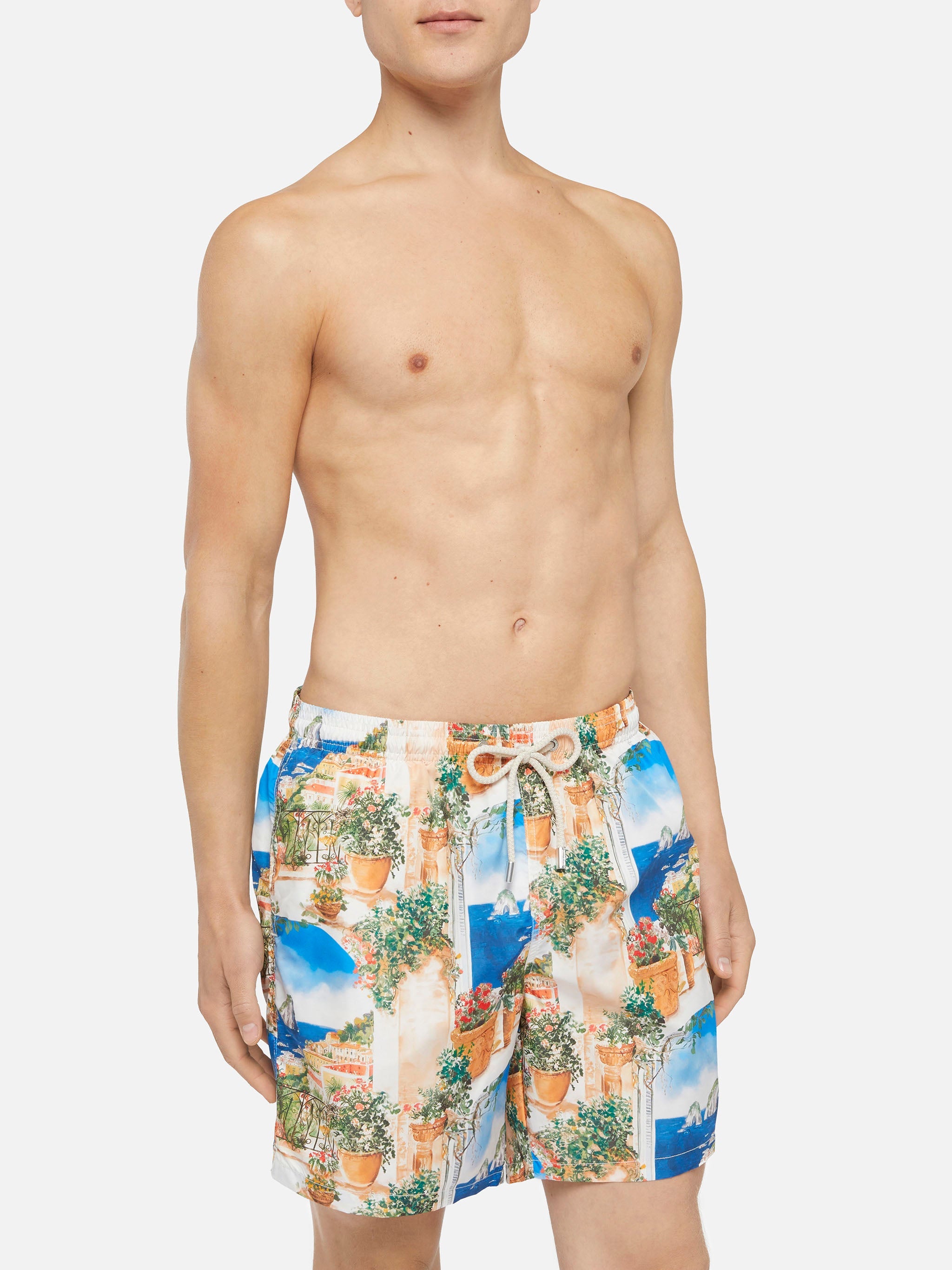 Lightweight Fabric Swim-Shorts Lighting With Capri View Print | Ai Co-Created Design By Rickdick - Powered Red-Eye Sky Swimshort