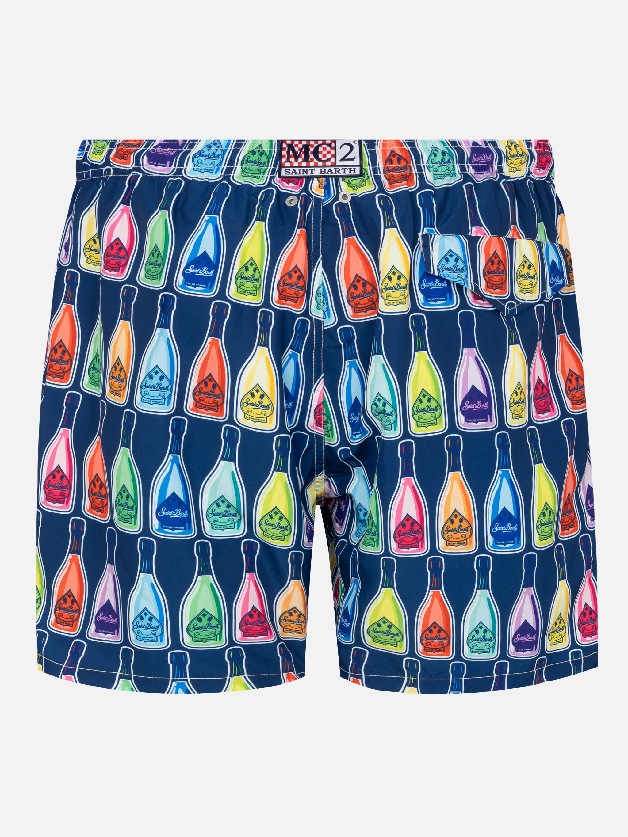 Lightweight Fabric Swim-Shorts Lighting With Bottles Print Blue Swimshort