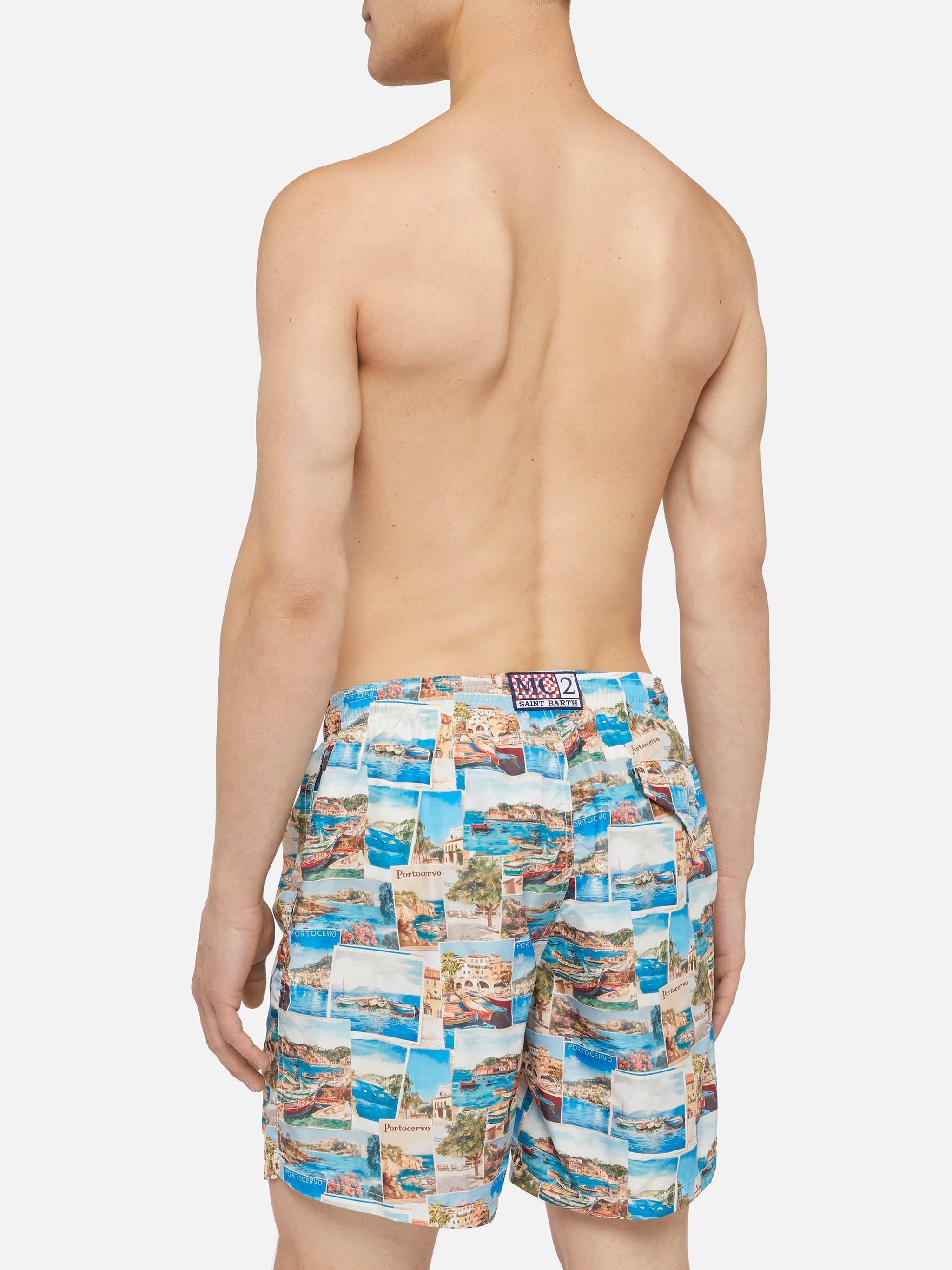 Lightweight Fabric Swim-Shorts Lighting With Porto Cervo Postcards Print | Ai Co-Created Design By Rickdick - Powered Red-Eye Swimshort