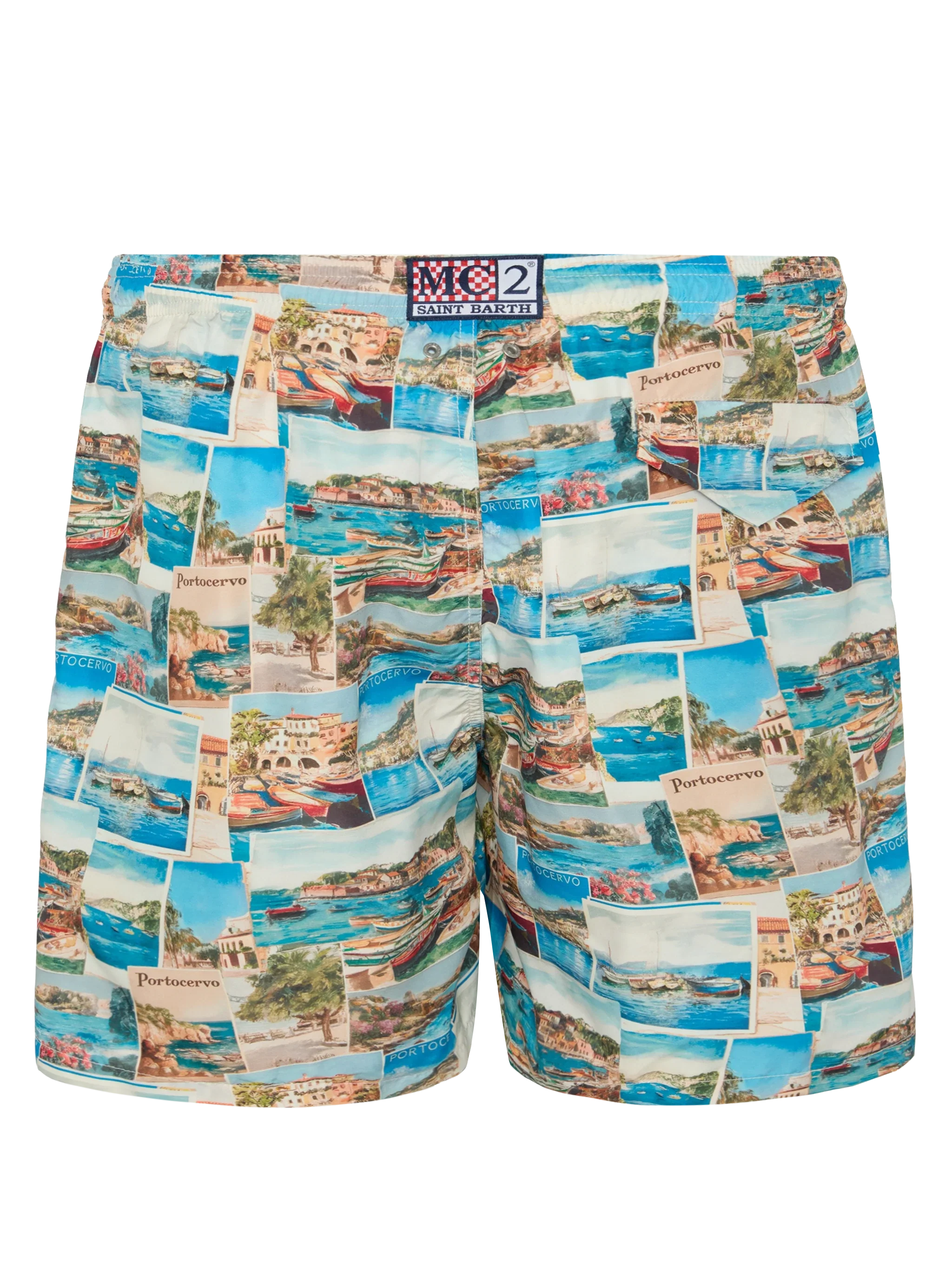 Lightweight Fabric Swim-Shorts Lighting With Porto Cervo Postcards Print | Ai Co-Created Design By Rickdick - Powered Red-Eye Swimshort