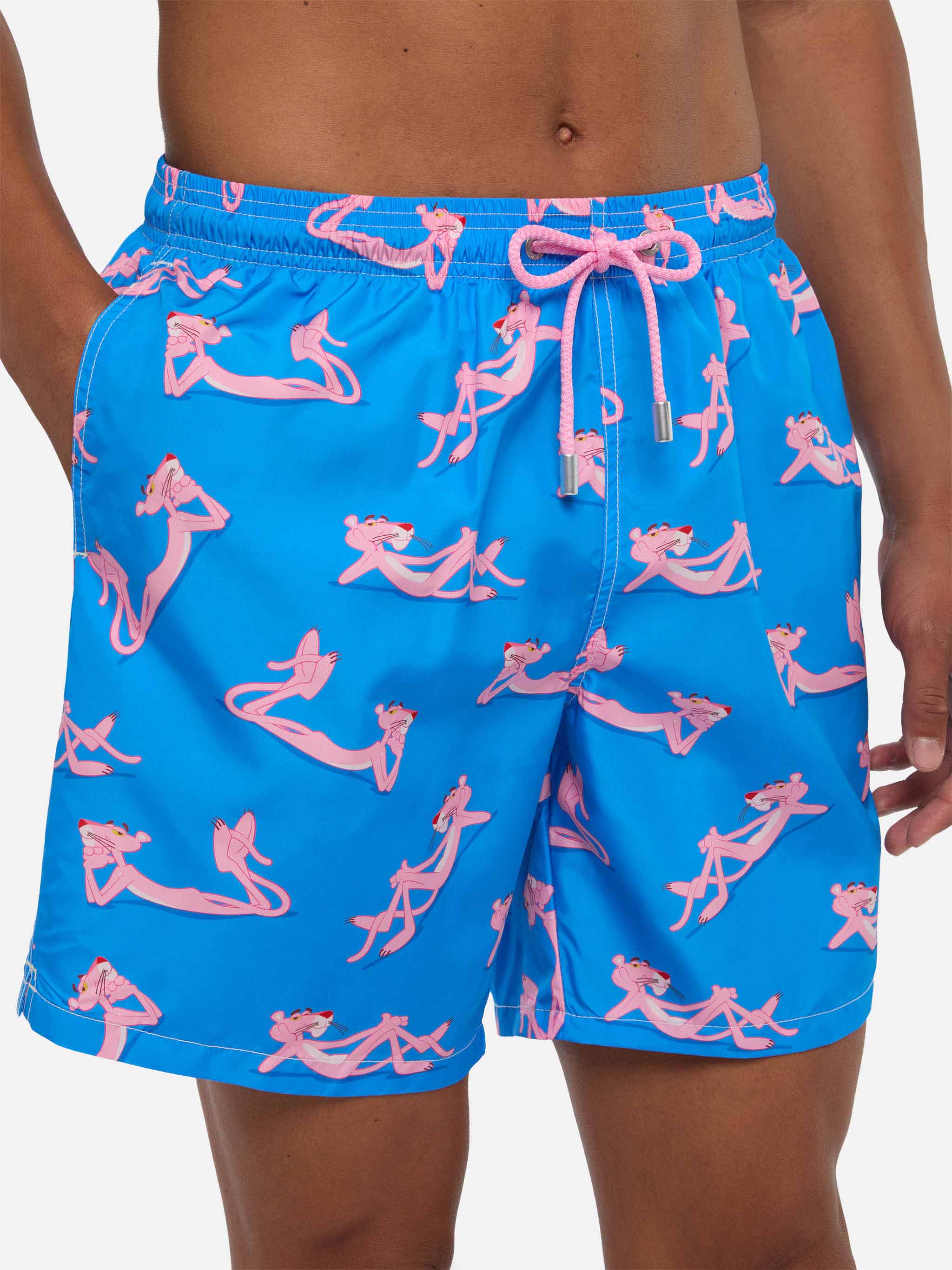 Lightweight Fabric Swim Shorts Lighting With The Pink Panther Print | Special Edition Blue Swimshort