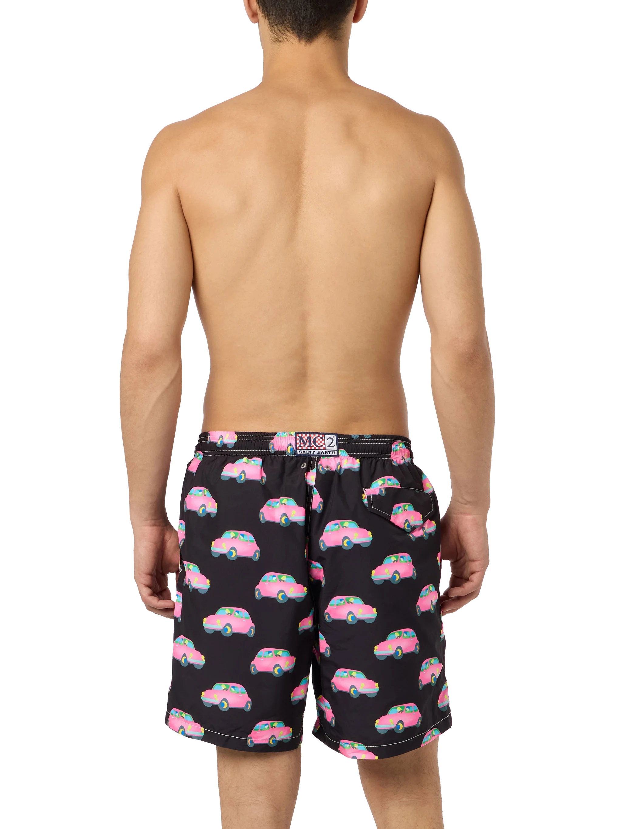 Man Light Fabric Swim Shorts With Cars Print | Marco Lodola Special Edition Black Swimshort