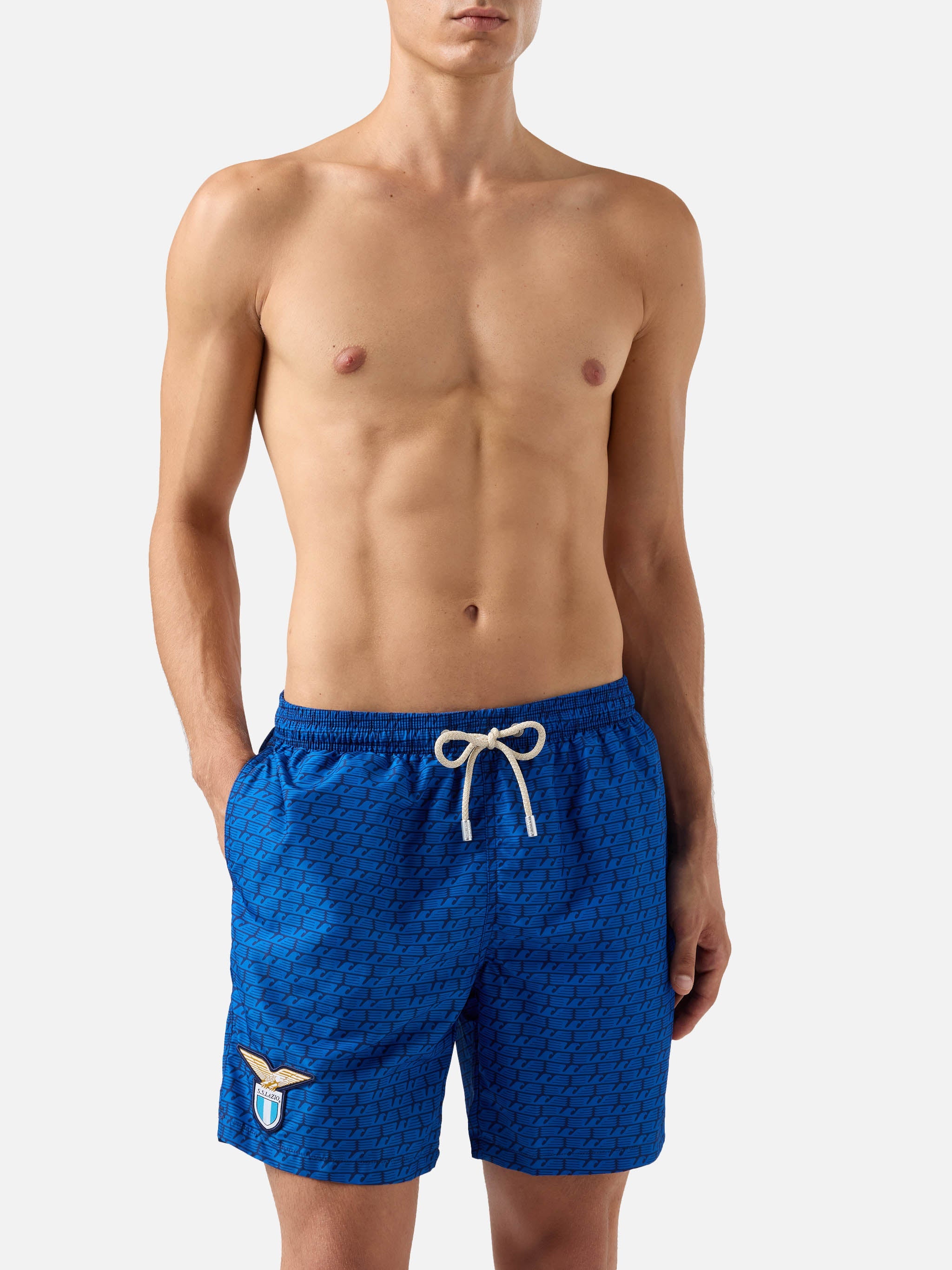 Lightweight Fabric Swim Shorts Lighting With Lazio Eagles Print | Ss Special Edition Blue Swimshort