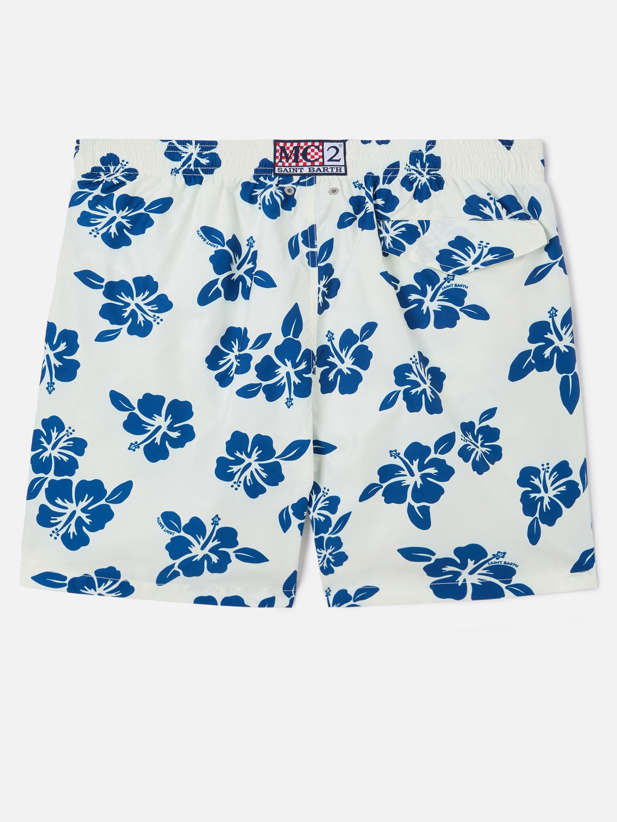 White Lighting Swim Shorts With All-Over Hibiscus Print Swimshort