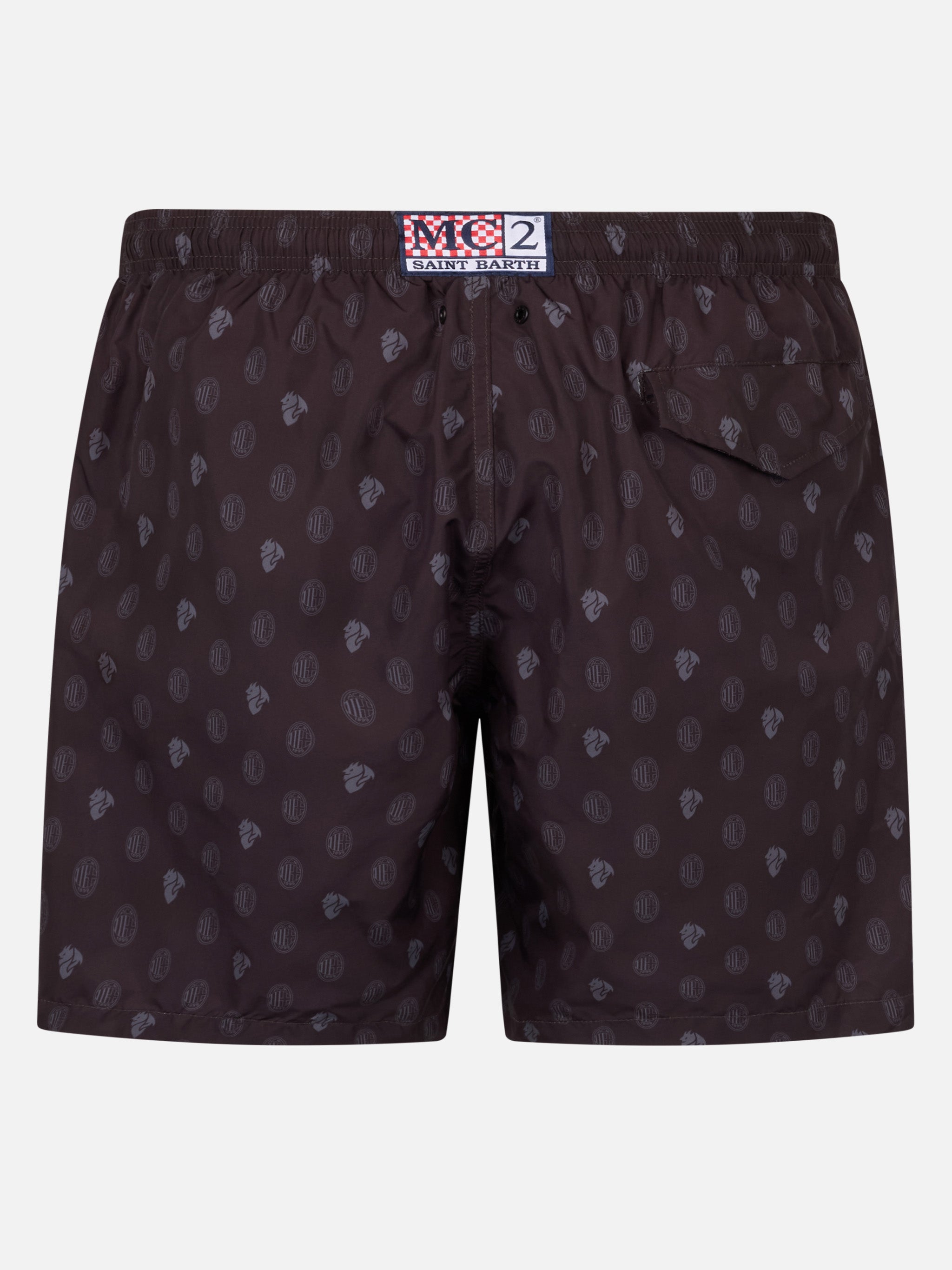 Man Lightweight Fabric Swim Shorts With Milan Logo Print And Patch | Ac Special Edition Black Swimshort