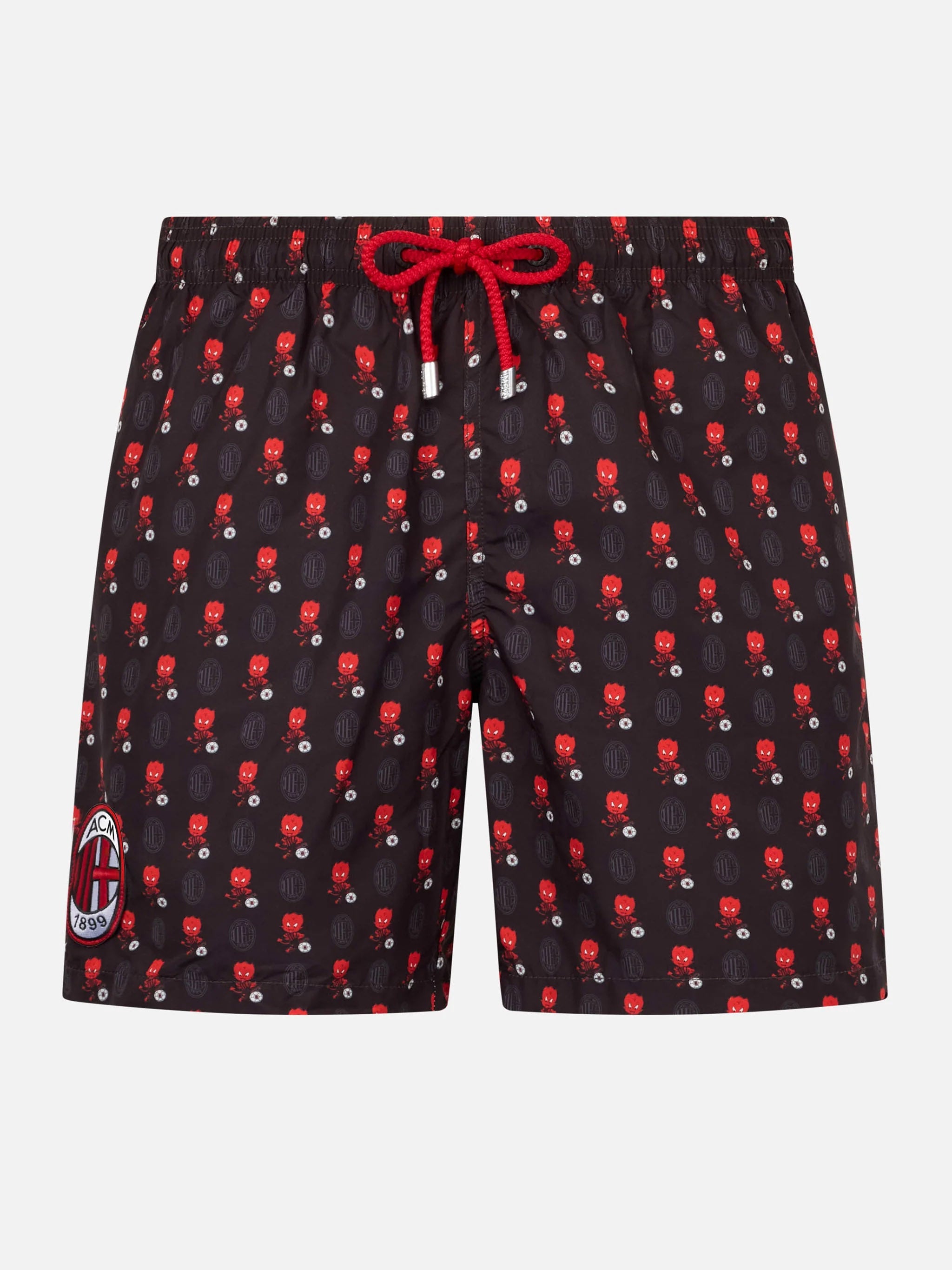 Man Lightweight Fabric Swim Shorts With Milan Logo Print And Patch | Ac Special Edition Black Swimshort
