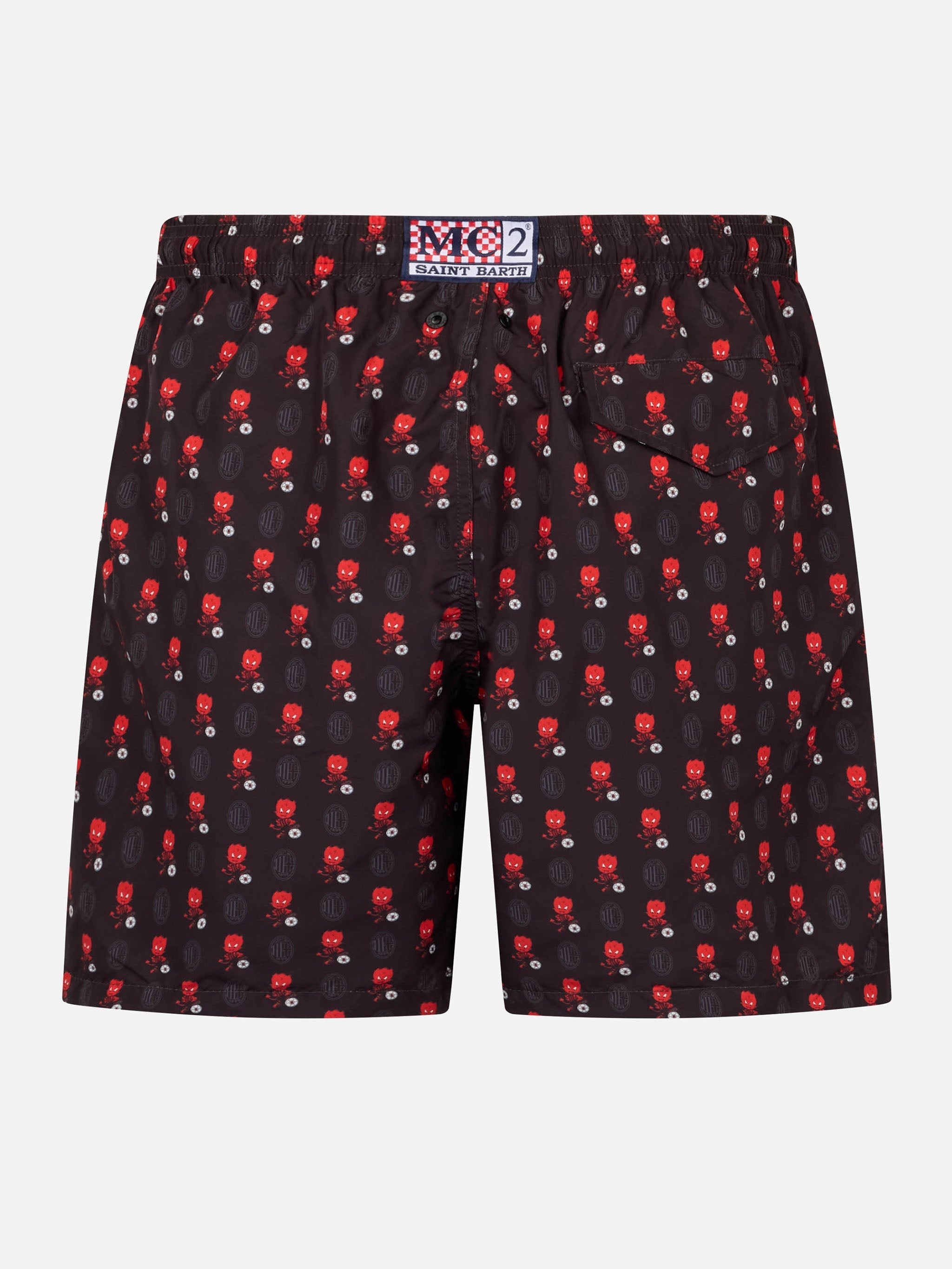 Man Lightweight Fabric Swim Shorts With Milan Logo Print And Patch | Ac Special Edition Black Swimshort