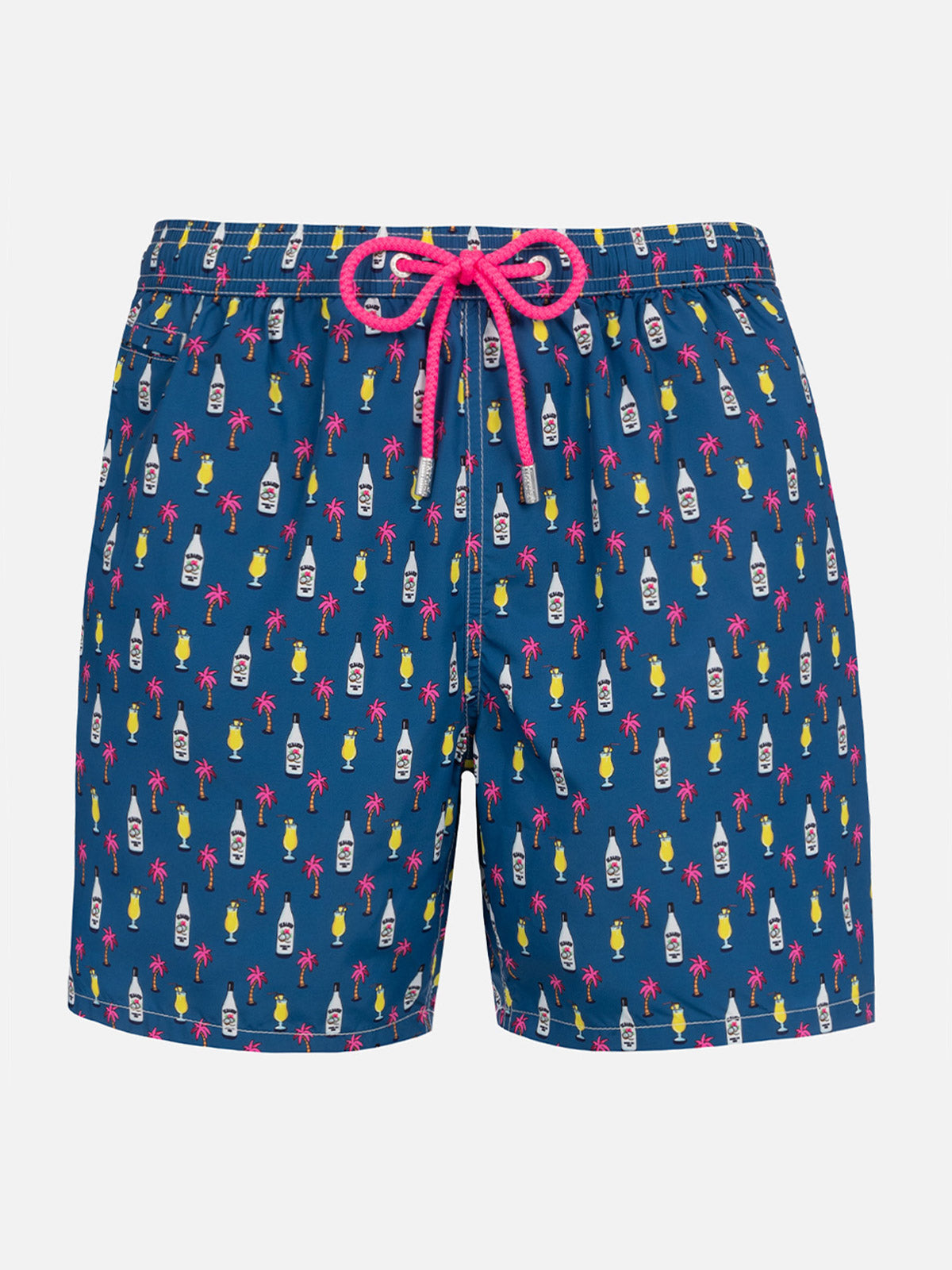 Man Lightweight Fabric Swim-Shorts Lighting Micro Fantasy With Cocktail Print Blue Swimshort