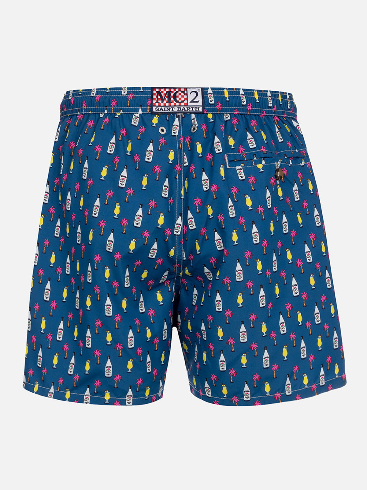 Man Lightweight Fabric Swim-Shorts Lighting Micro Fantasy With Cocktail Print Blue Swimshort