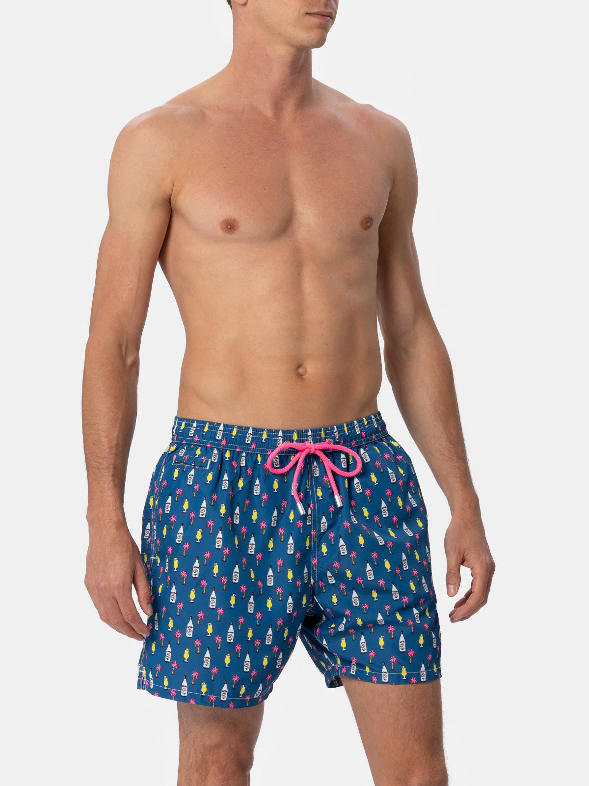 Man Lightweight Fabric Swim-Shorts Lighting Micro Fantasy With Cocktail Print Blue Swimshort