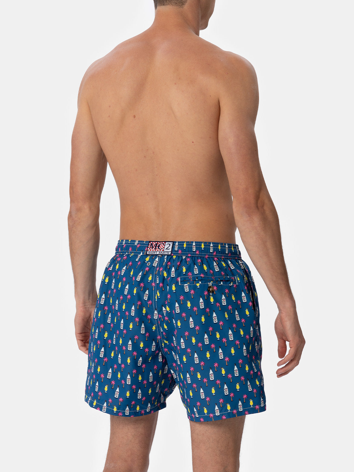Man Lightweight Fabric Swim-Shorts Lighting Micro Fantasy With Cocktail Print Blue Swimshort