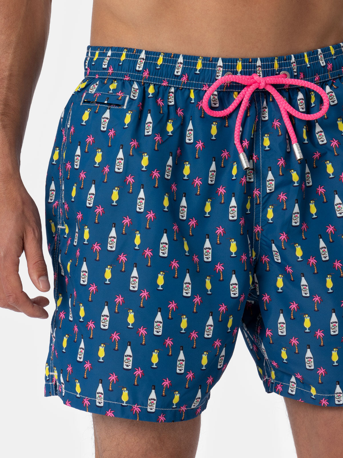 Man Lightweight Fabric Swim-Shorts Lighting Micro Fantasy With Cocktail Print Blue Swimshort
