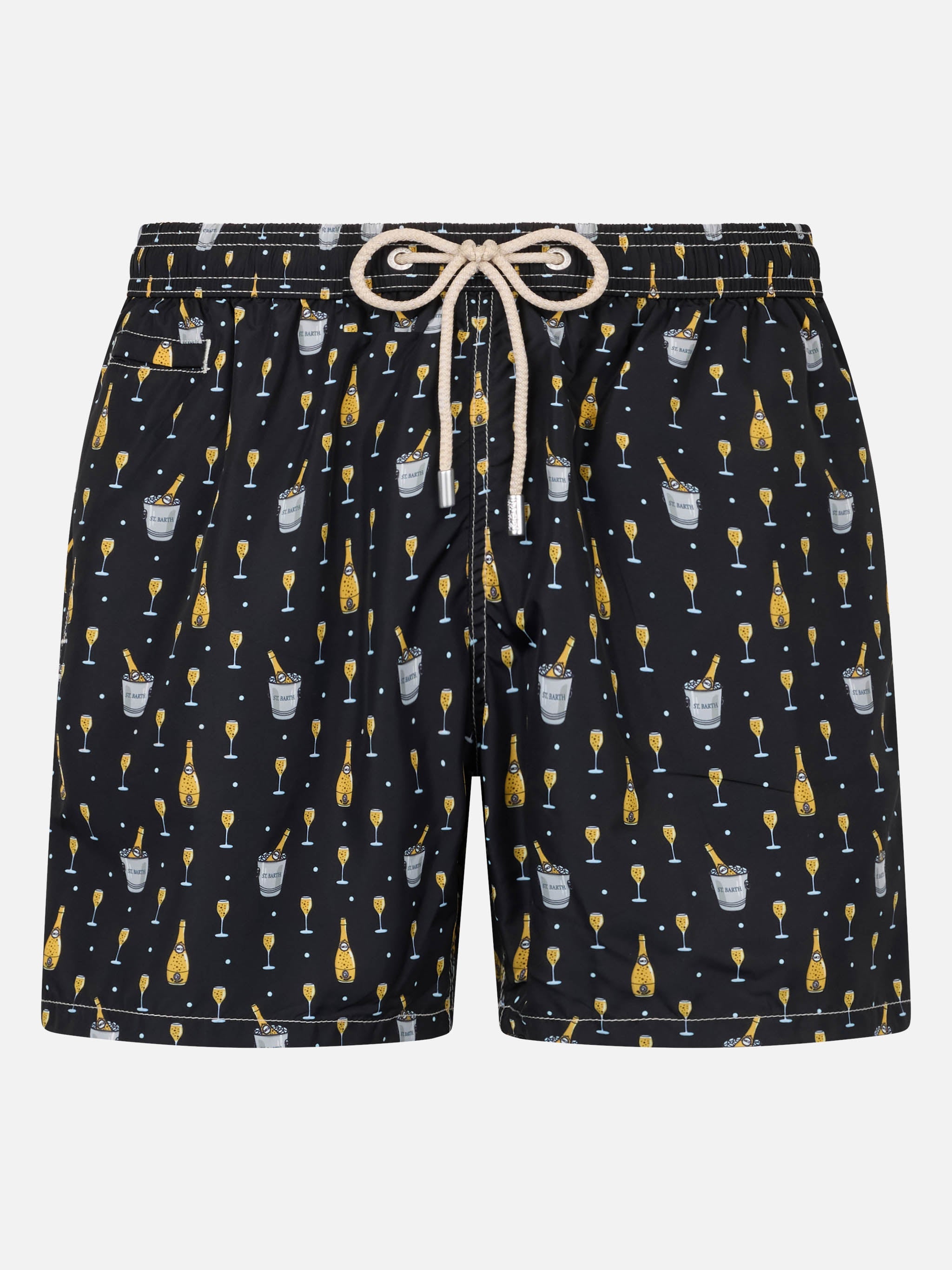 Man Lightweight Fabric Swim-Shorts Lighting Micro Fantasy With Bollicine Print Black Swimshort