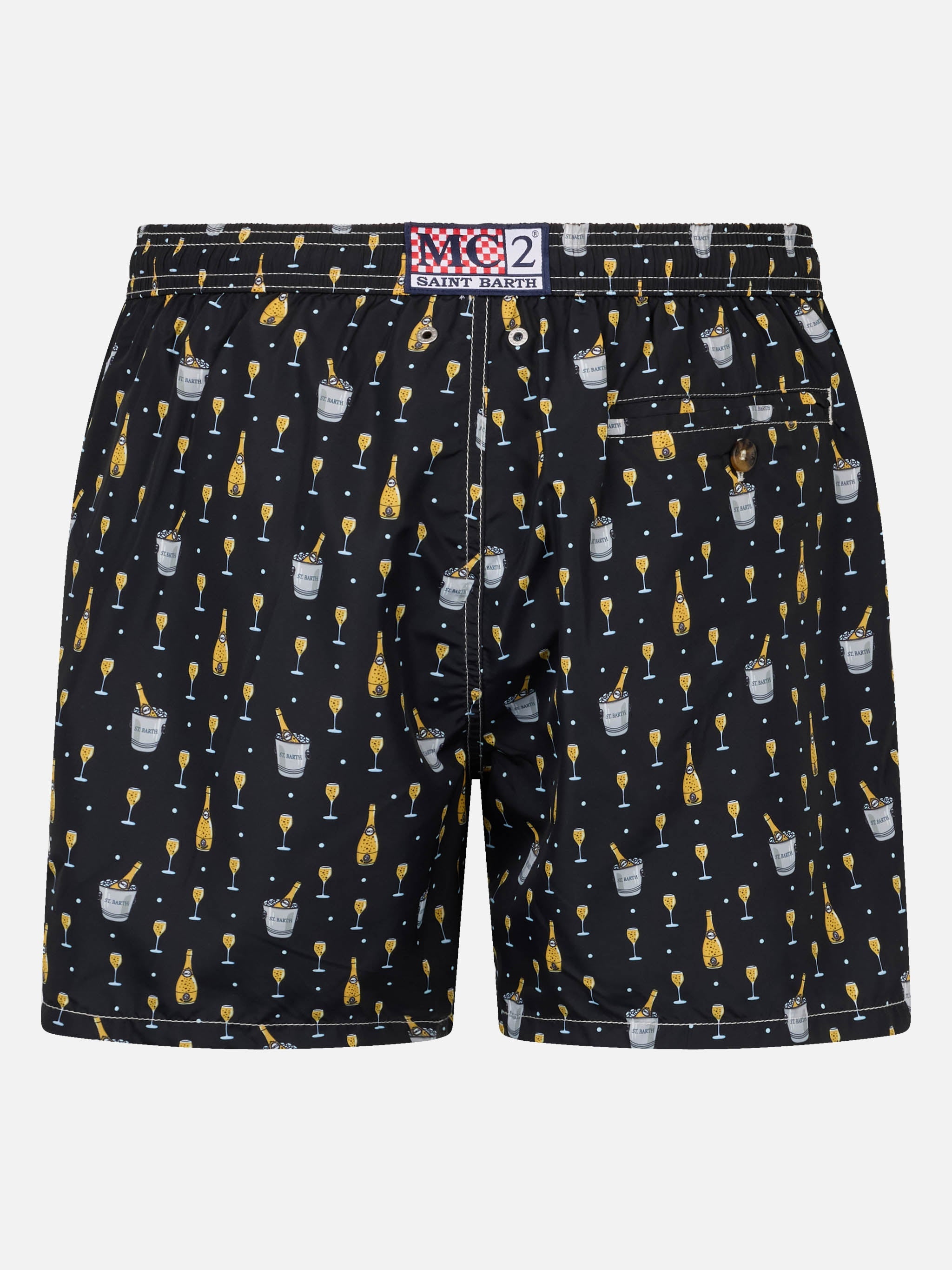 Man Lightweight Fabric Swim-Shorts Lighting Micro Fantasy With Bollicine Print Black Swimshort