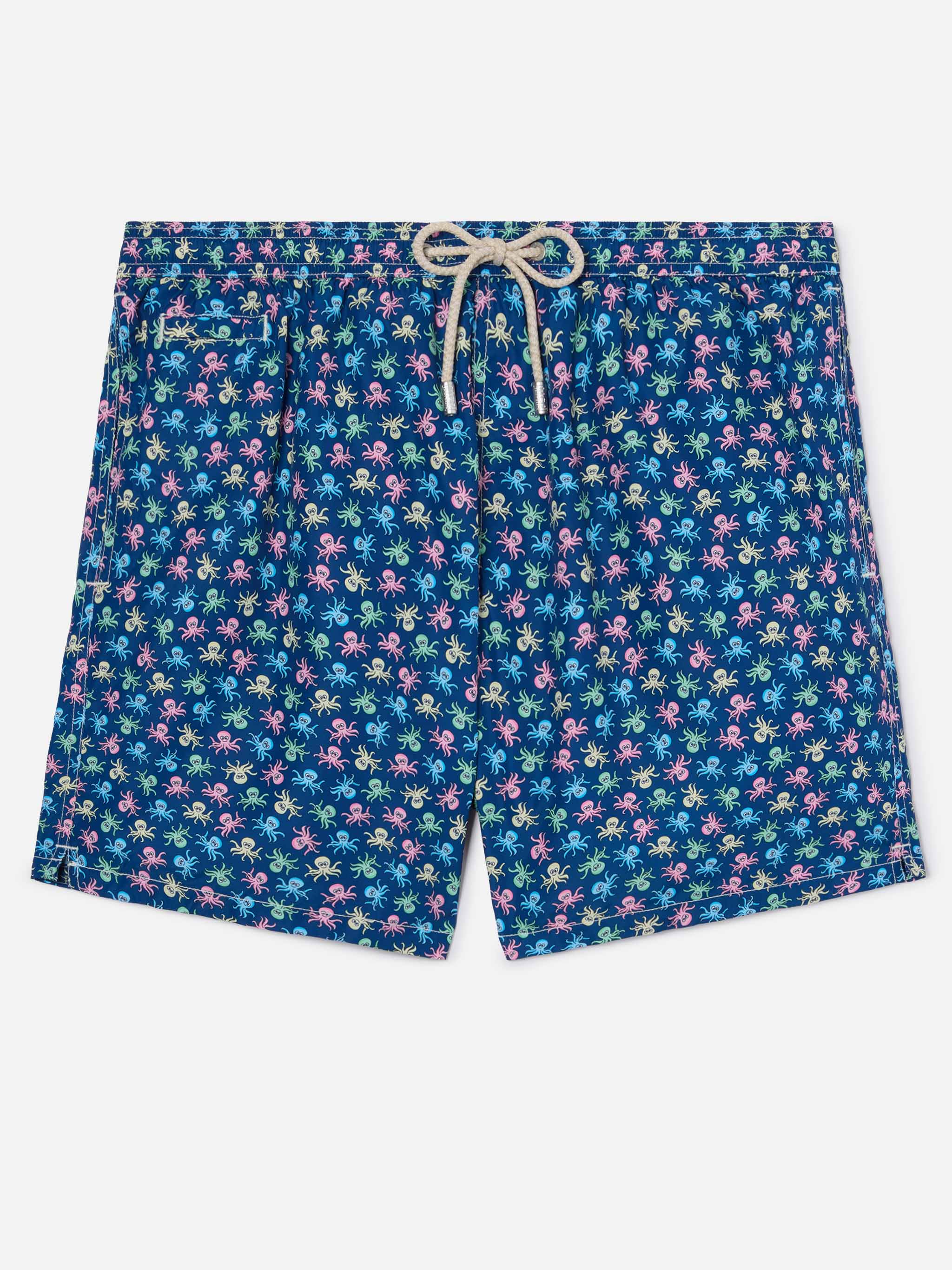 Navy Lighting Micro Swim Shorts With Octopus All-Over Print Blue Swimshort