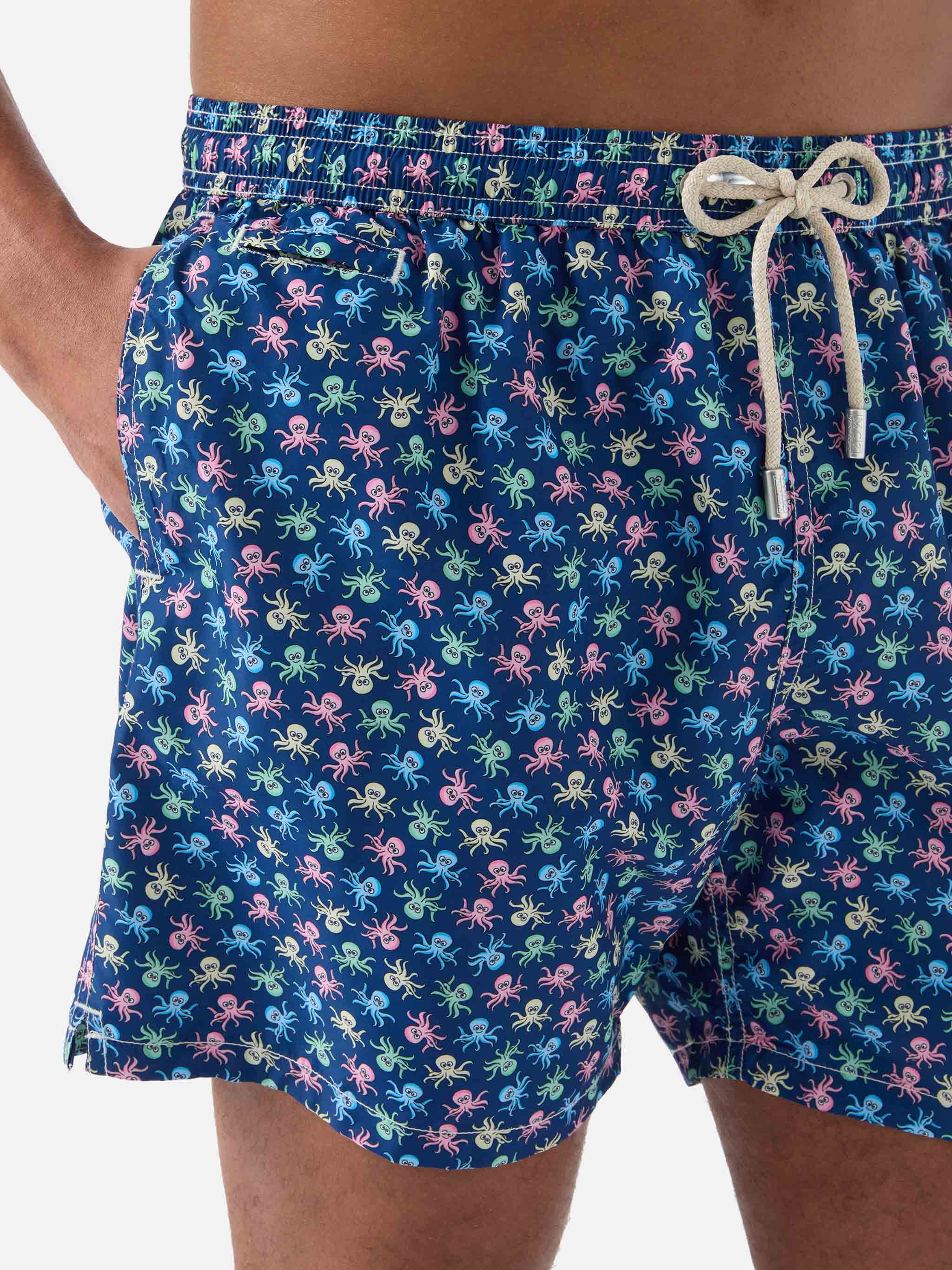 Navy Lighting Micro Swim Shorts With Octopus All-Over Print Blue Swimshort