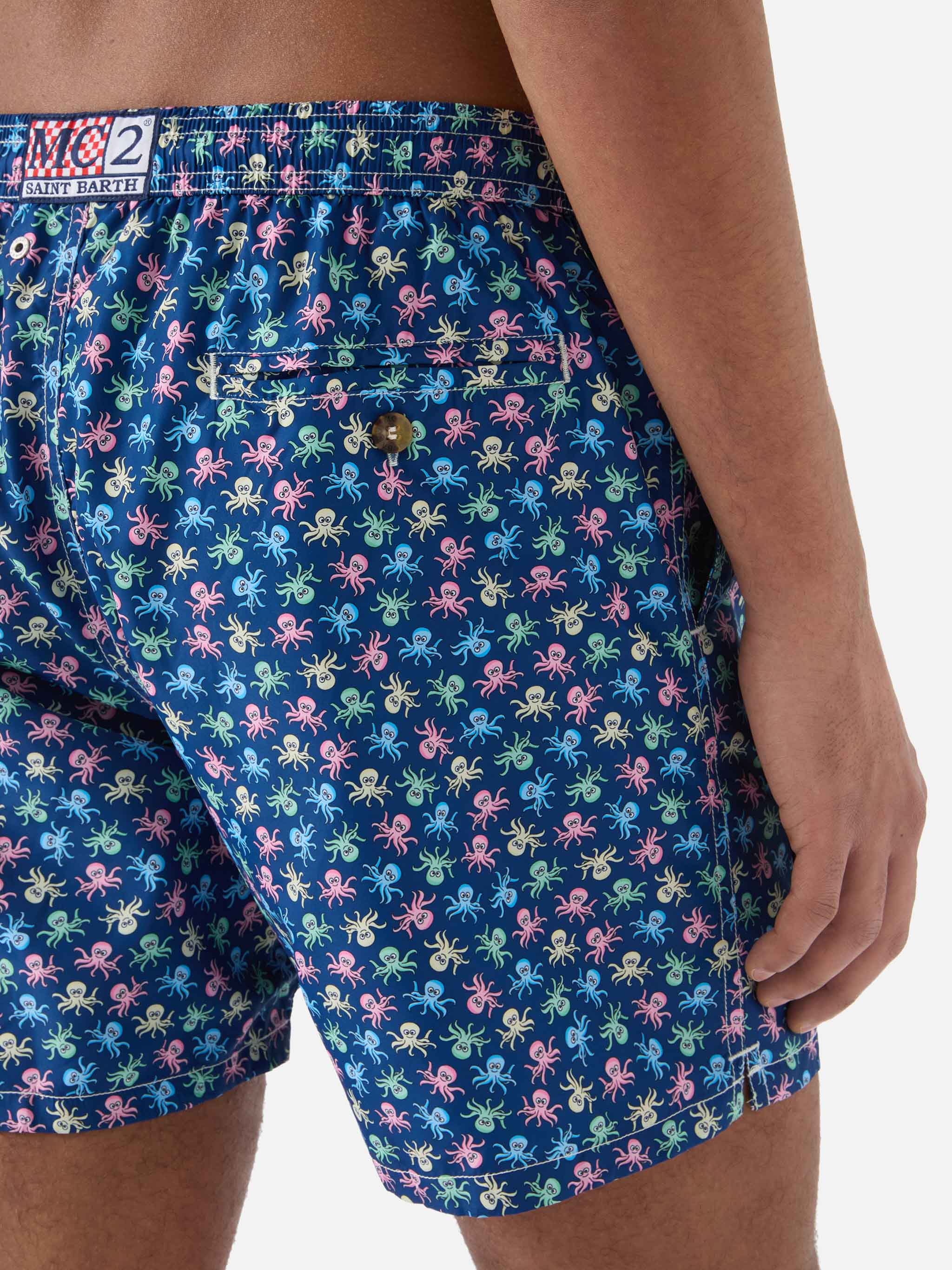 Navy Lighting Micro Swim Shorts With Octopus All-Over Print Blue Swimshort