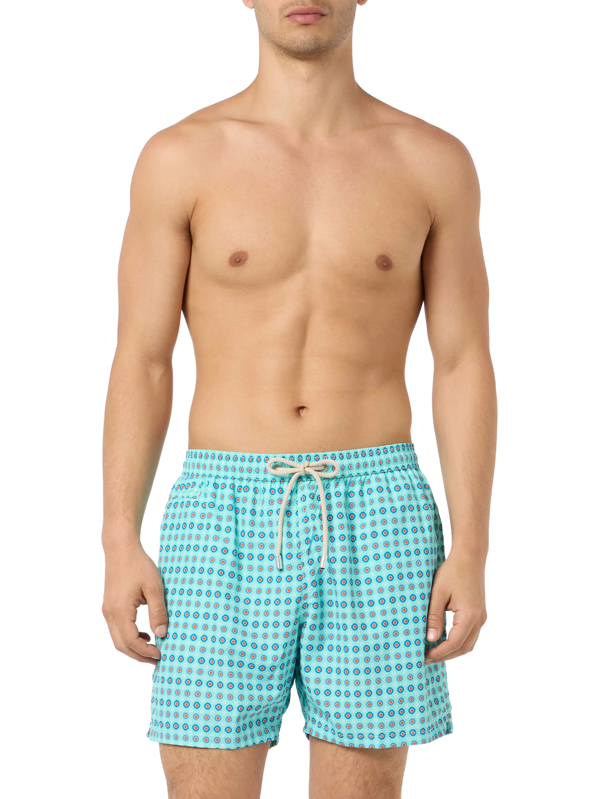 Man Lightweight Fabric Swim-Shorts Lighting Micro Fantasy With Tie Print Green Swimshort