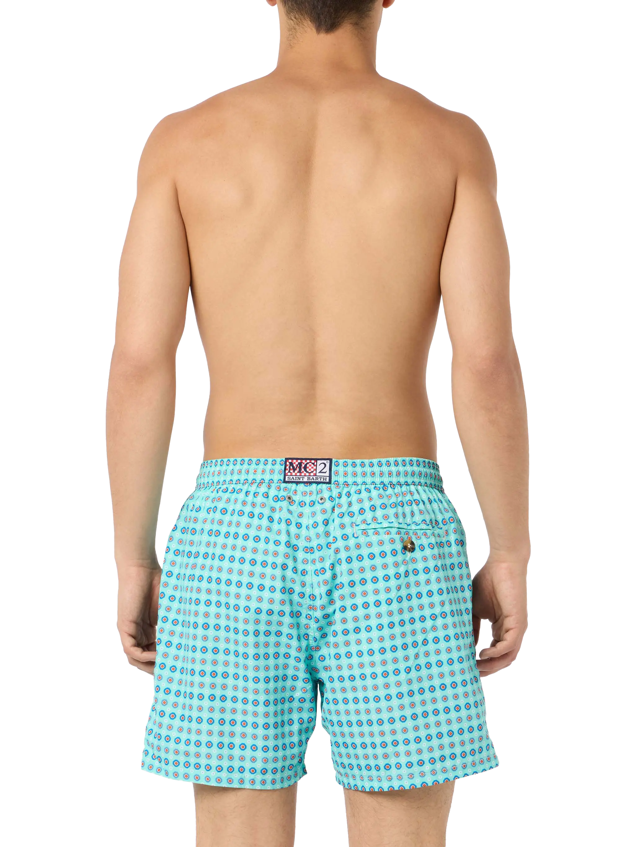 Man Lightweight Fabric Swim-Shorts Lighting Micro Fantasy With Tie Print Green Swimshort