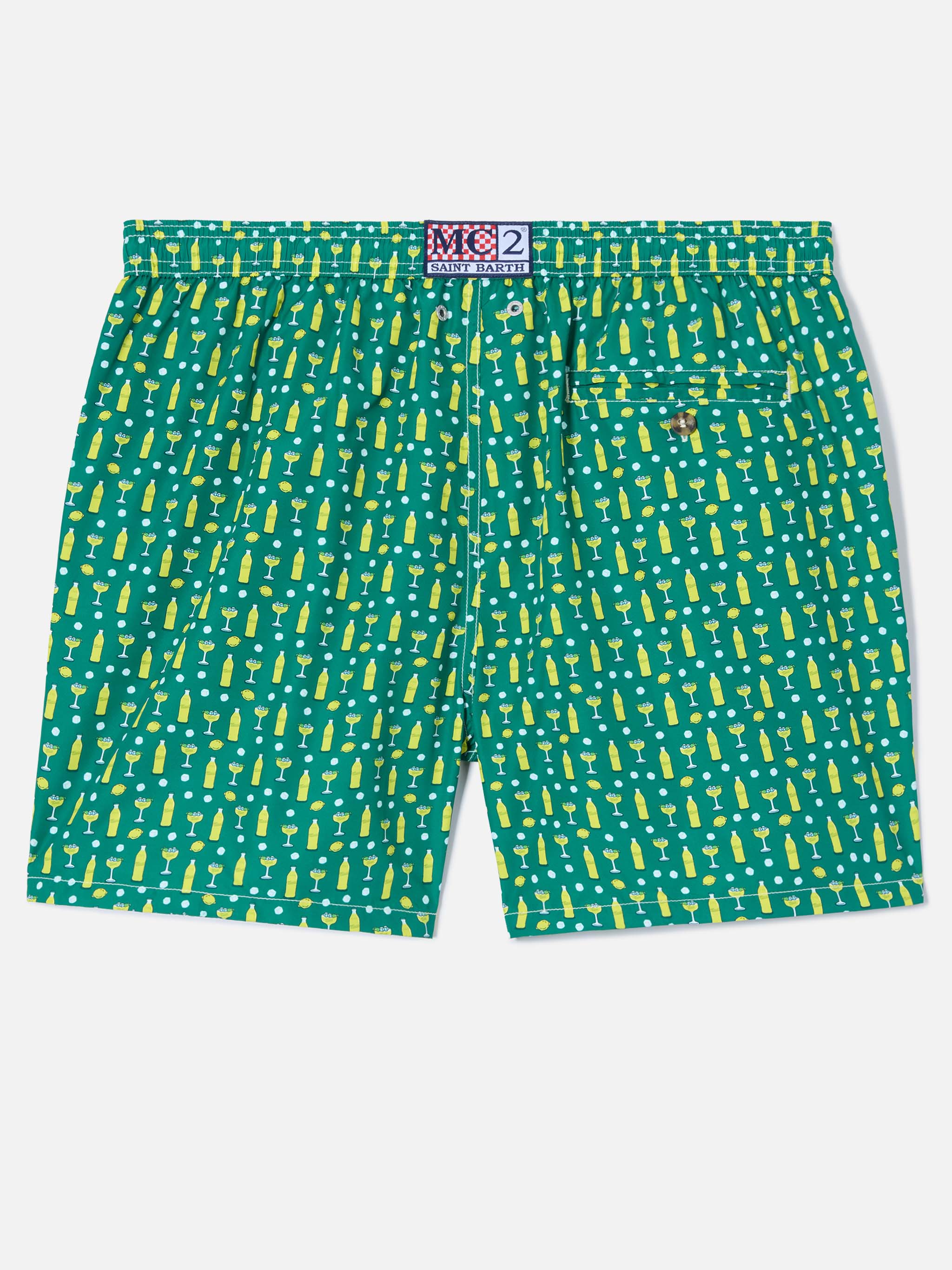 Green Lighting Micro Swim Shorts With Cedrata And Cocktail Print | Special Edition Swimshort