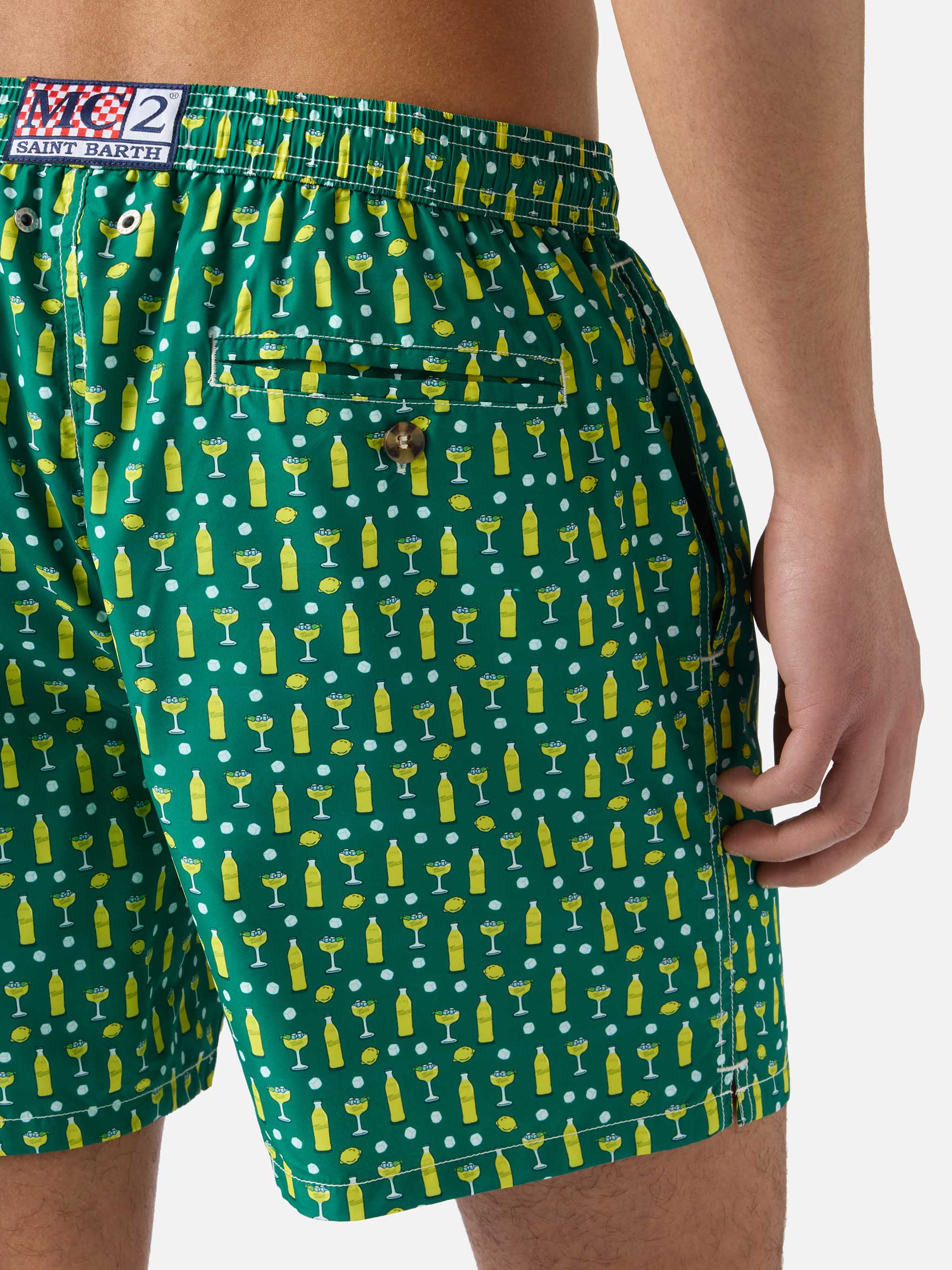 Green Lighting Micro Swim Shorts With Cedrata And Cocktail Print | Special Edition Swimshort