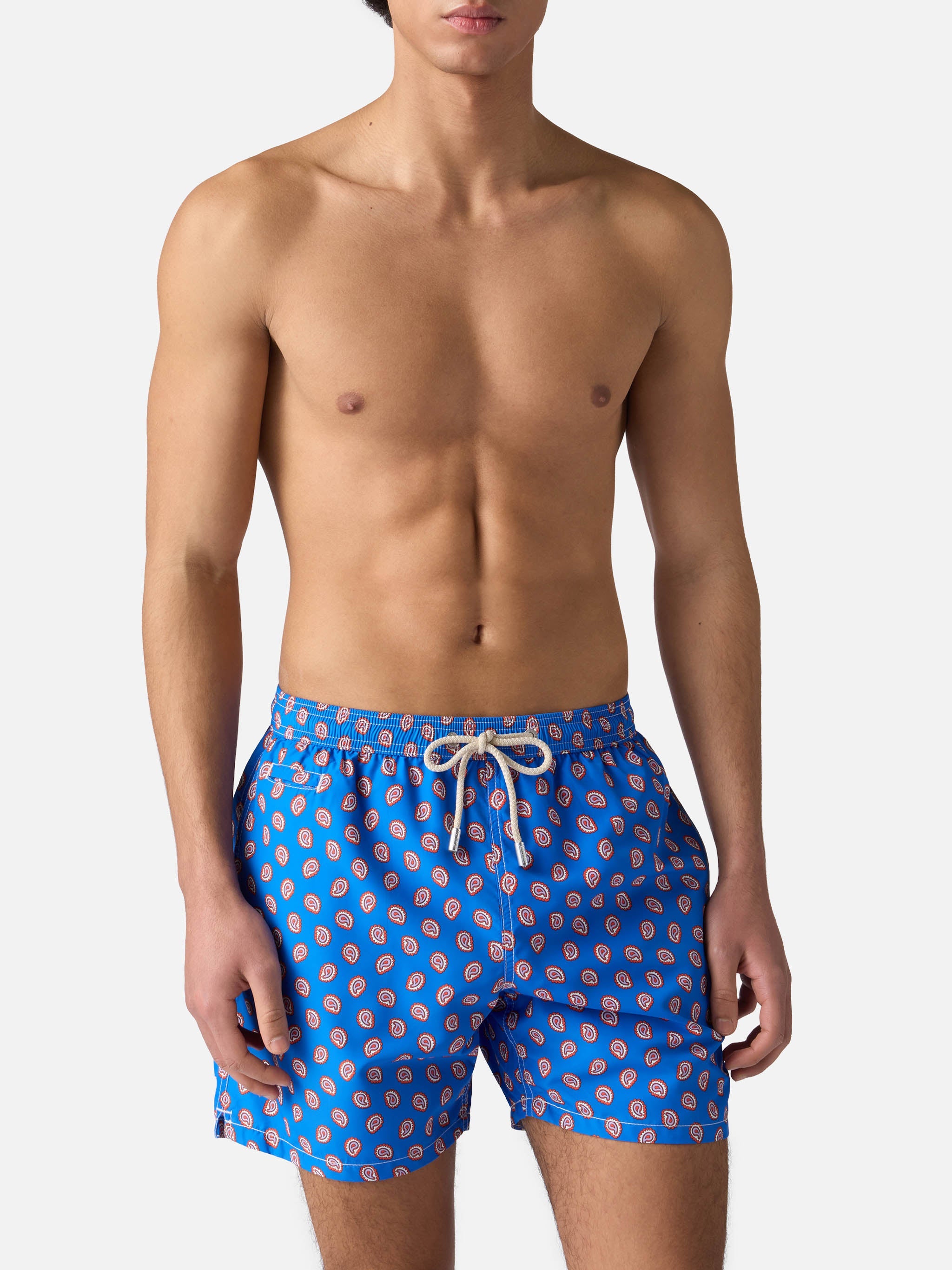Lightweight Fabric Swim Shorts Lighting With Paisley Print Sky Swimshort