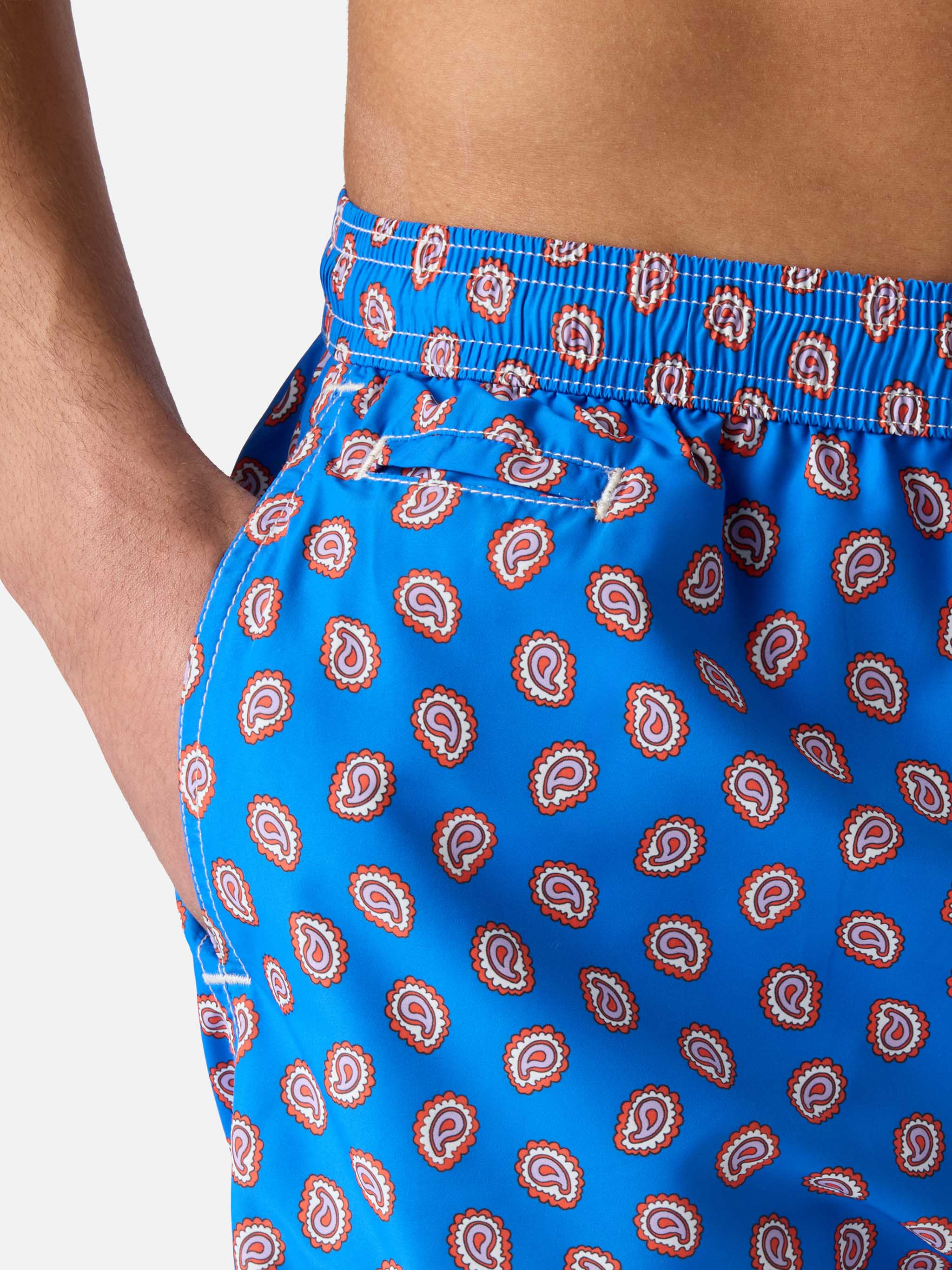Lightweight Fabric Swim Shorts Lighting With Paisley Print Sky Swimshort