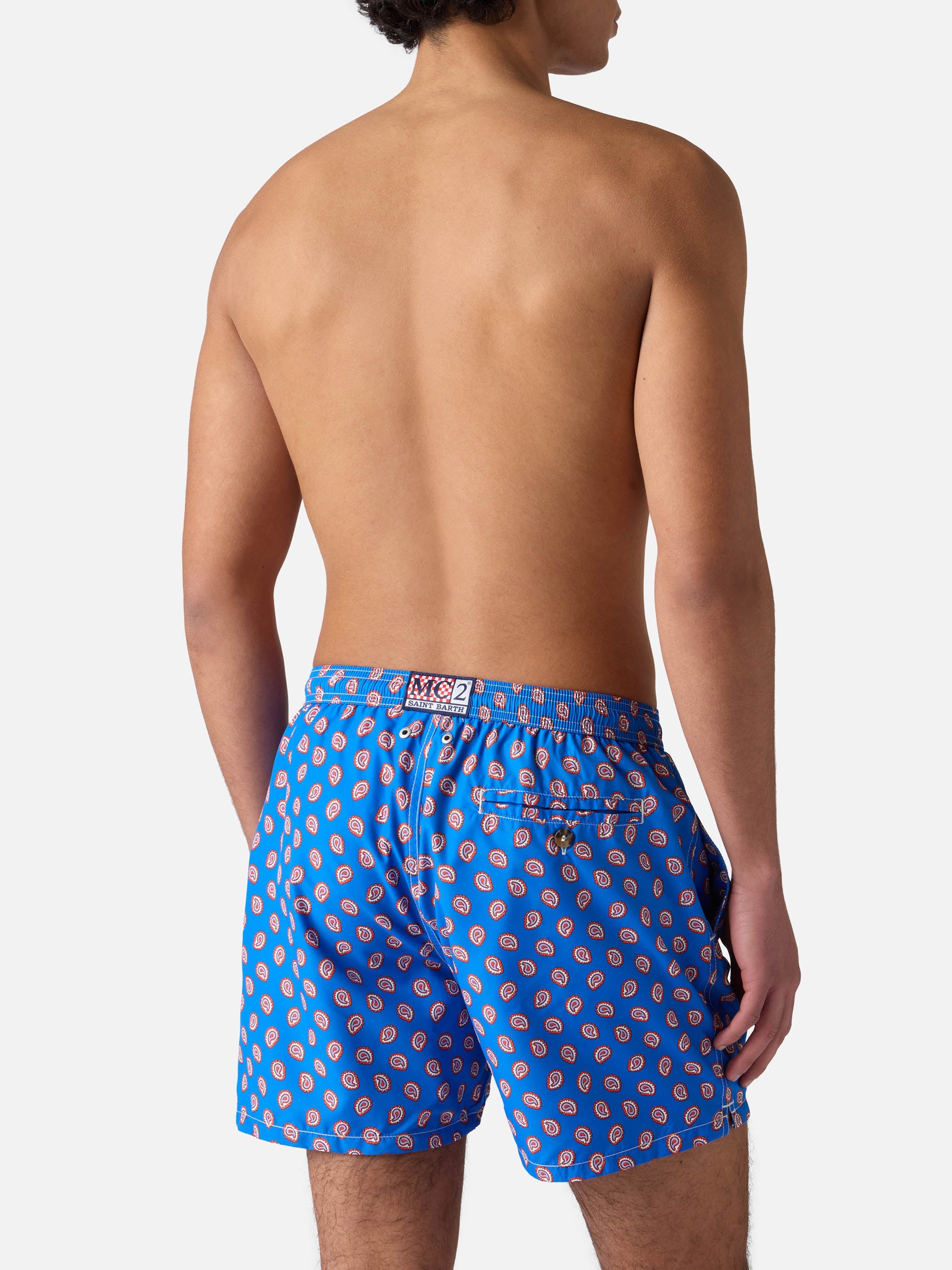 Lightweight Fabric Swim Shorts Lighting With Paisley Print Sky Swimshort